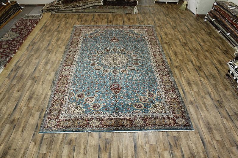 Turquoise Blue Oversized 10x16 Signed Tabriz Persian Oriental Area Rug