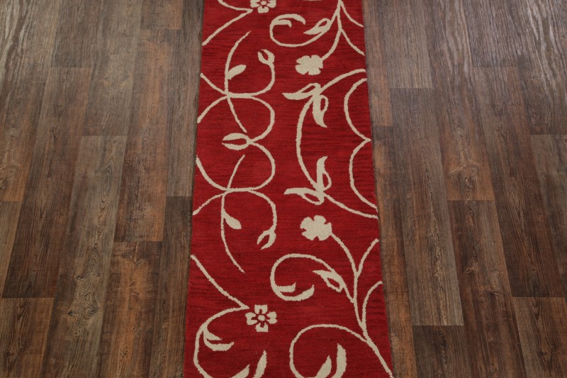 Handtufted Transitional Red Runner 3x8 Oushak Agra Oriental Rug 7' 10