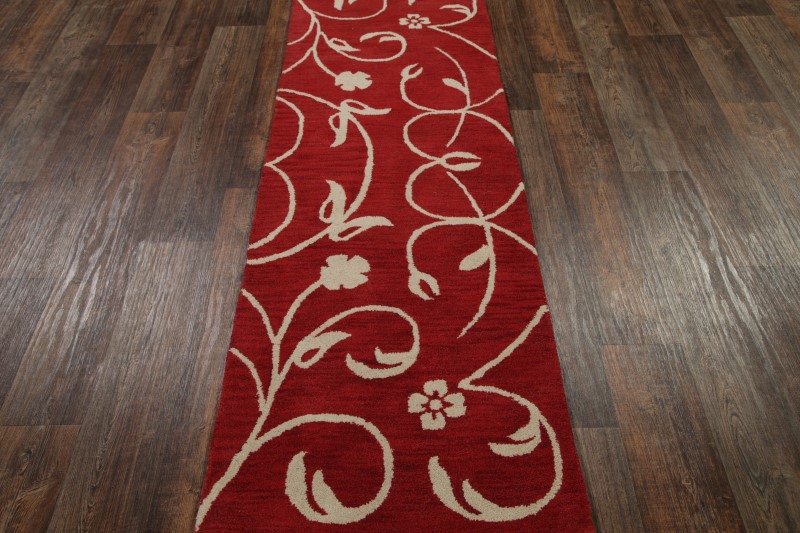 Handtufted Transitional Red Runner 3x8 Oushak Agra Oriental Rug 7' 10