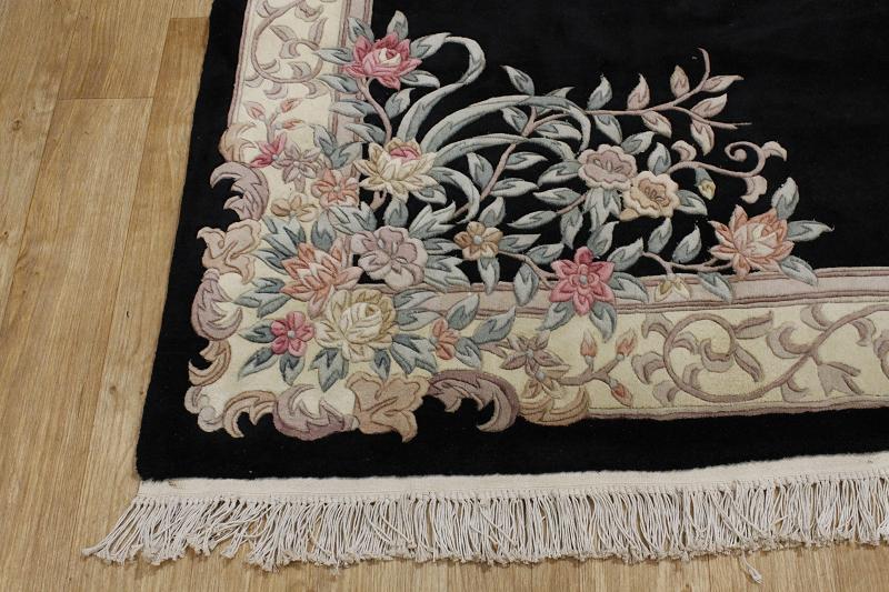 HANDMADE CARVED FLORAL BLACK 8X10 ART DECO CHINESE ORIENTAL AREA RUG