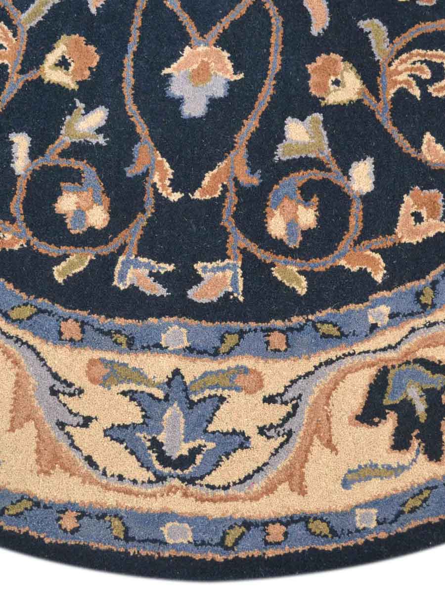 Classic Navy Blue Hand Tufted Floral Round 8x8 Oushak Wool Oriental