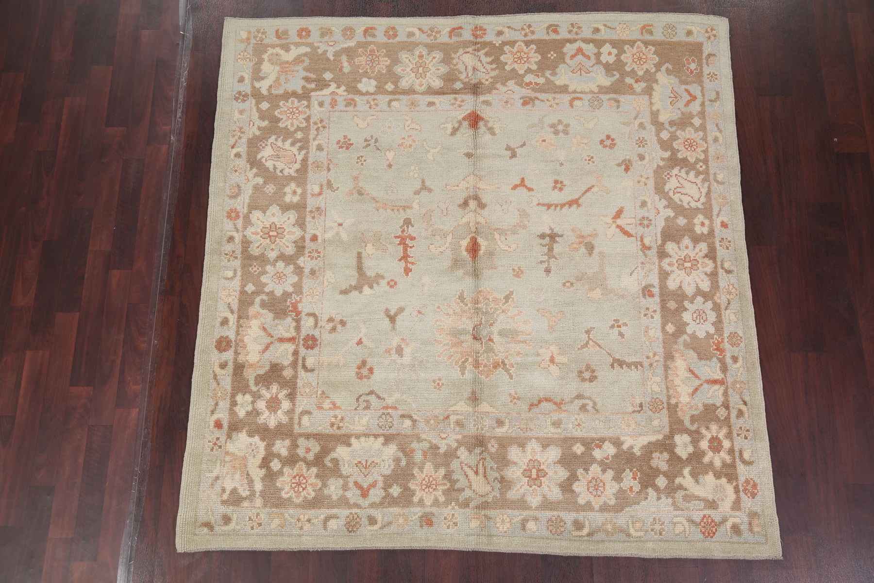 Vegetable Dye Square Muted Sage Green 7'x7' Oushak Turkish Oriental