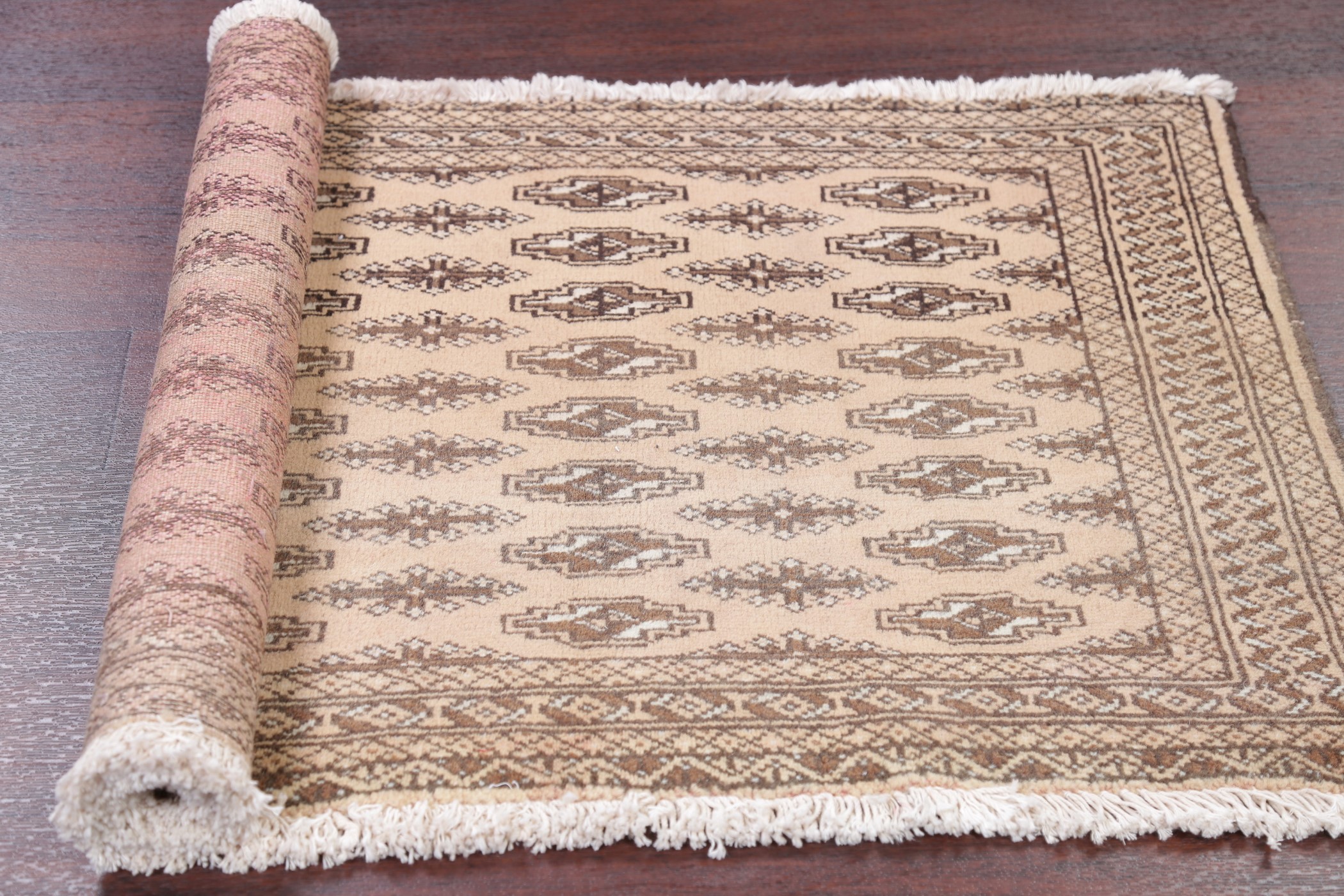 Beige Brown Geometric Bokhara Oriental Handmade 2'x4' Wool Rug Kitchen