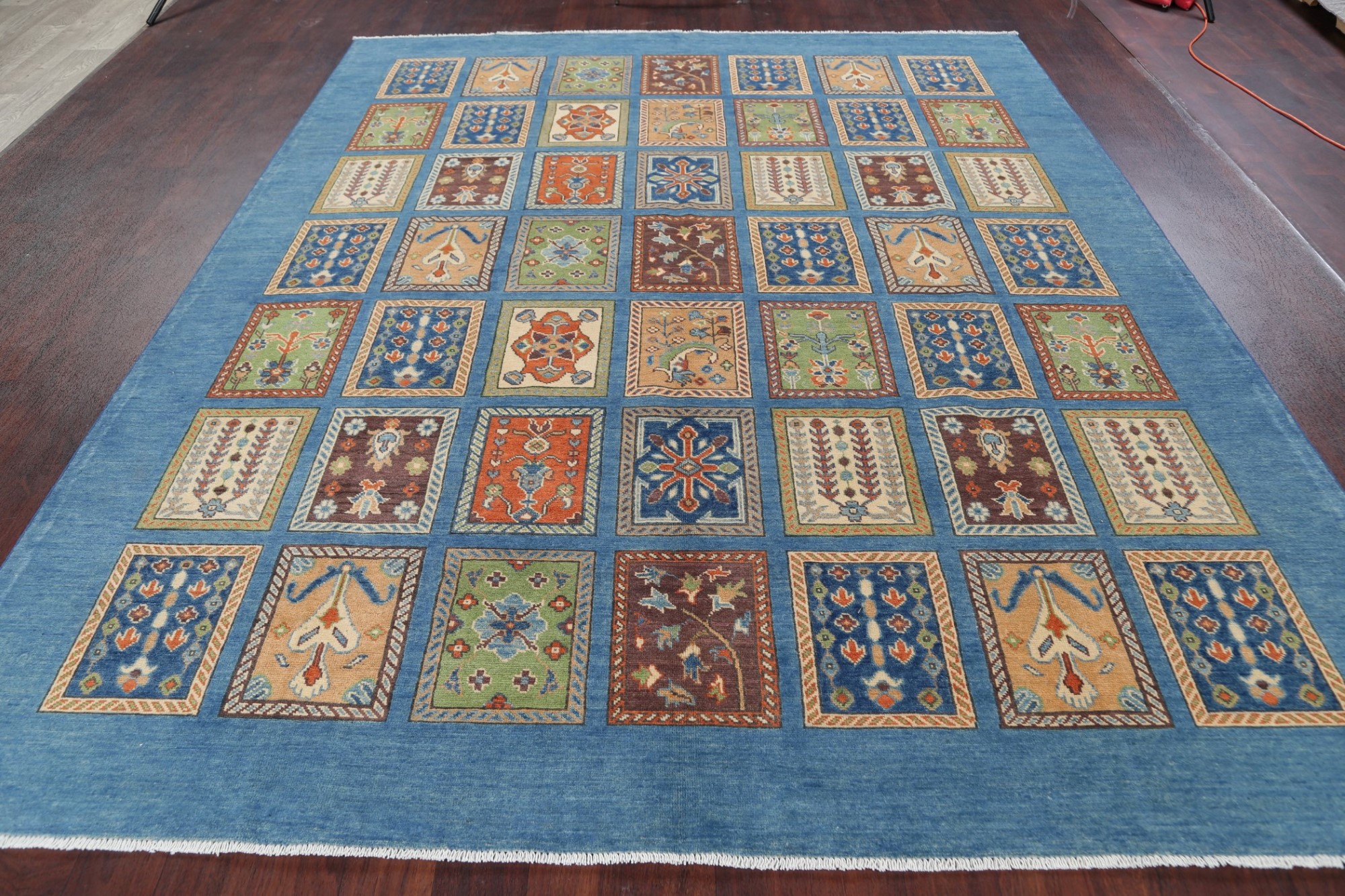 New 8x10 Light Blue and Green ChechenKazak Garden Design Geometric