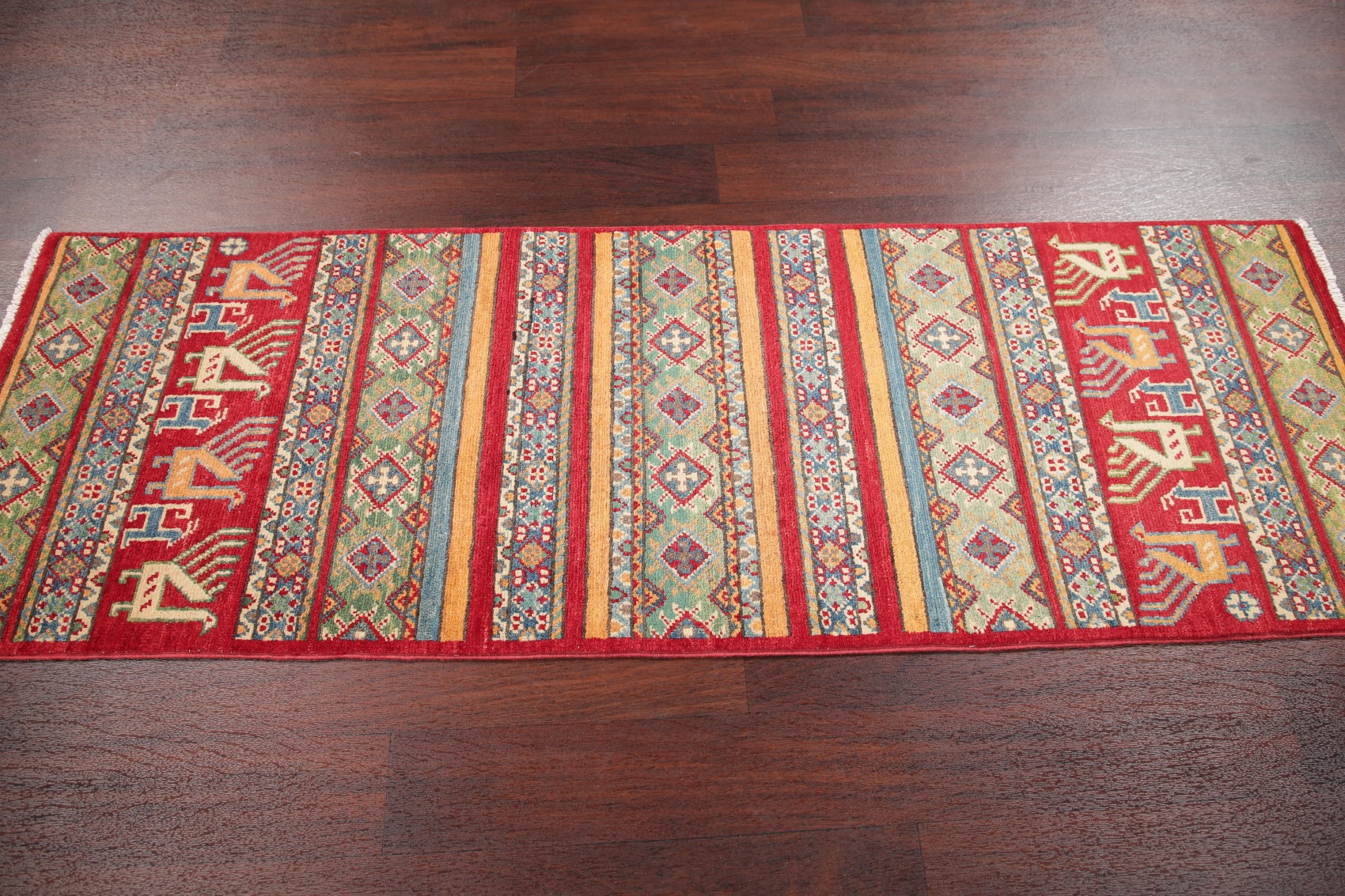 Geometric 6 ft Runner Kazak Pakistan Oriental Tribal MultiColored Wool