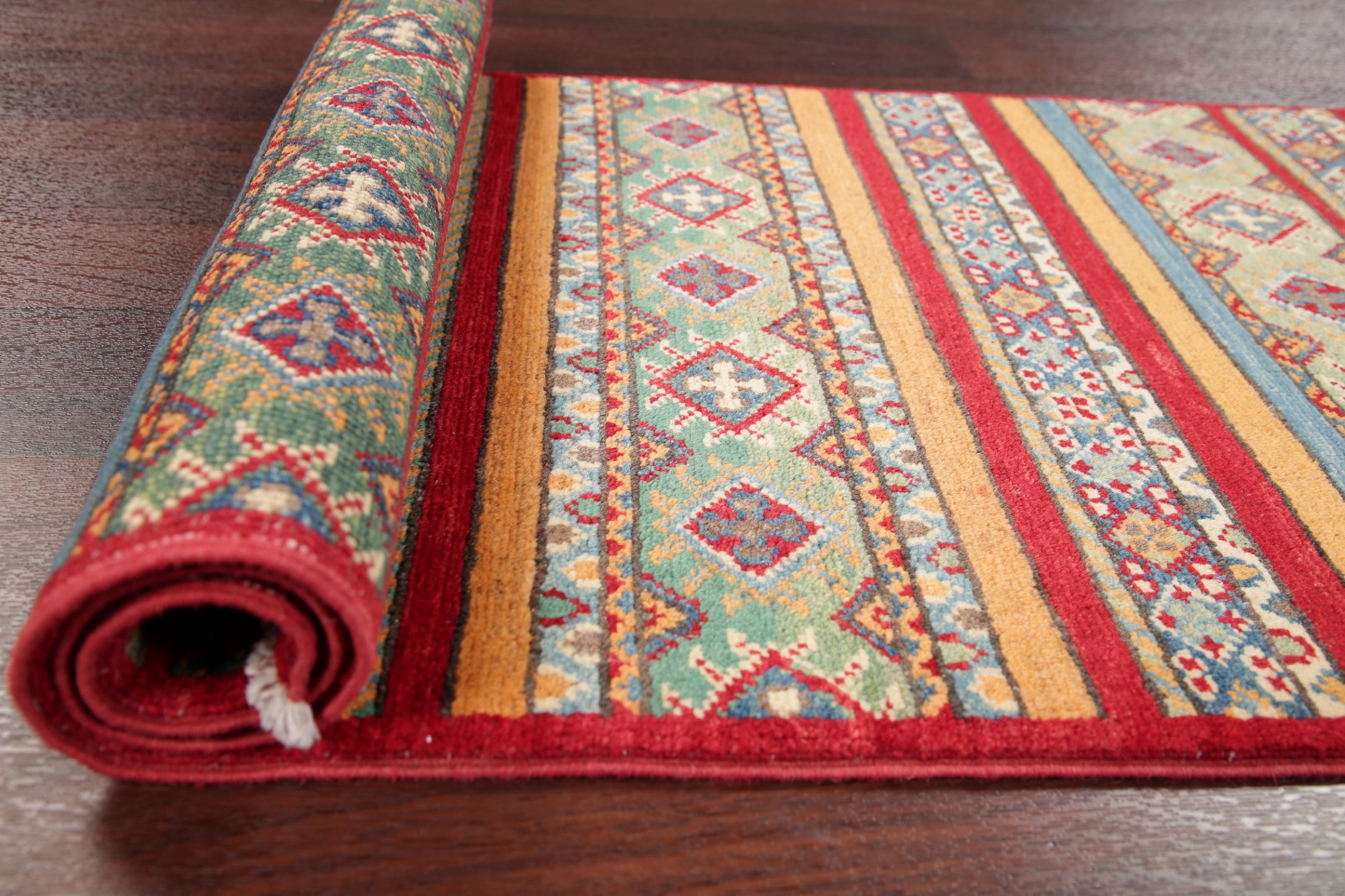 Geometric 6 ft Runner Kazak Pakistan Oriental Tribal MultiColored Wool