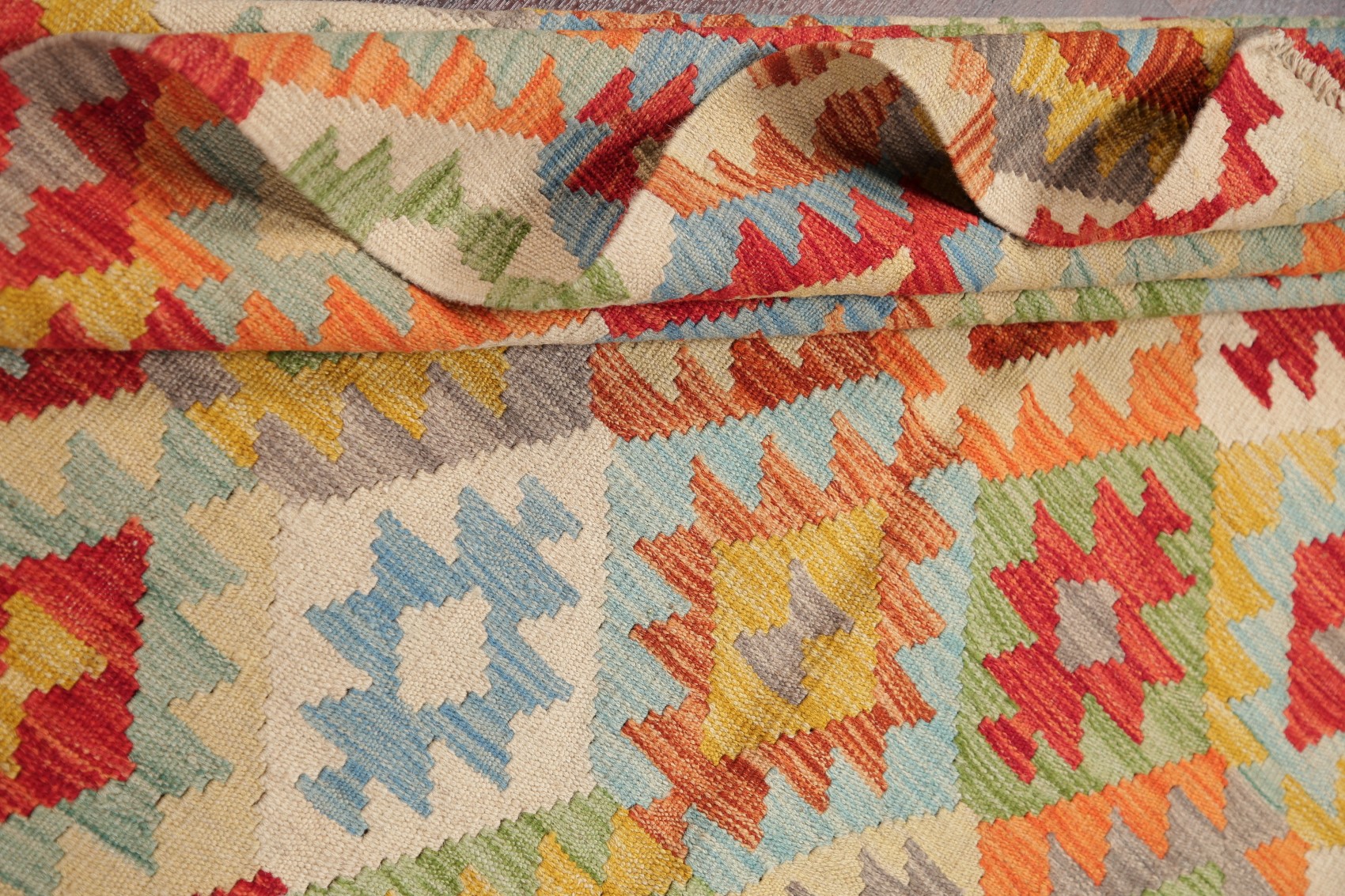 PASTEL Geometric Kilim Turkish Oriental Area Rug FlatWoven Wool Carpet