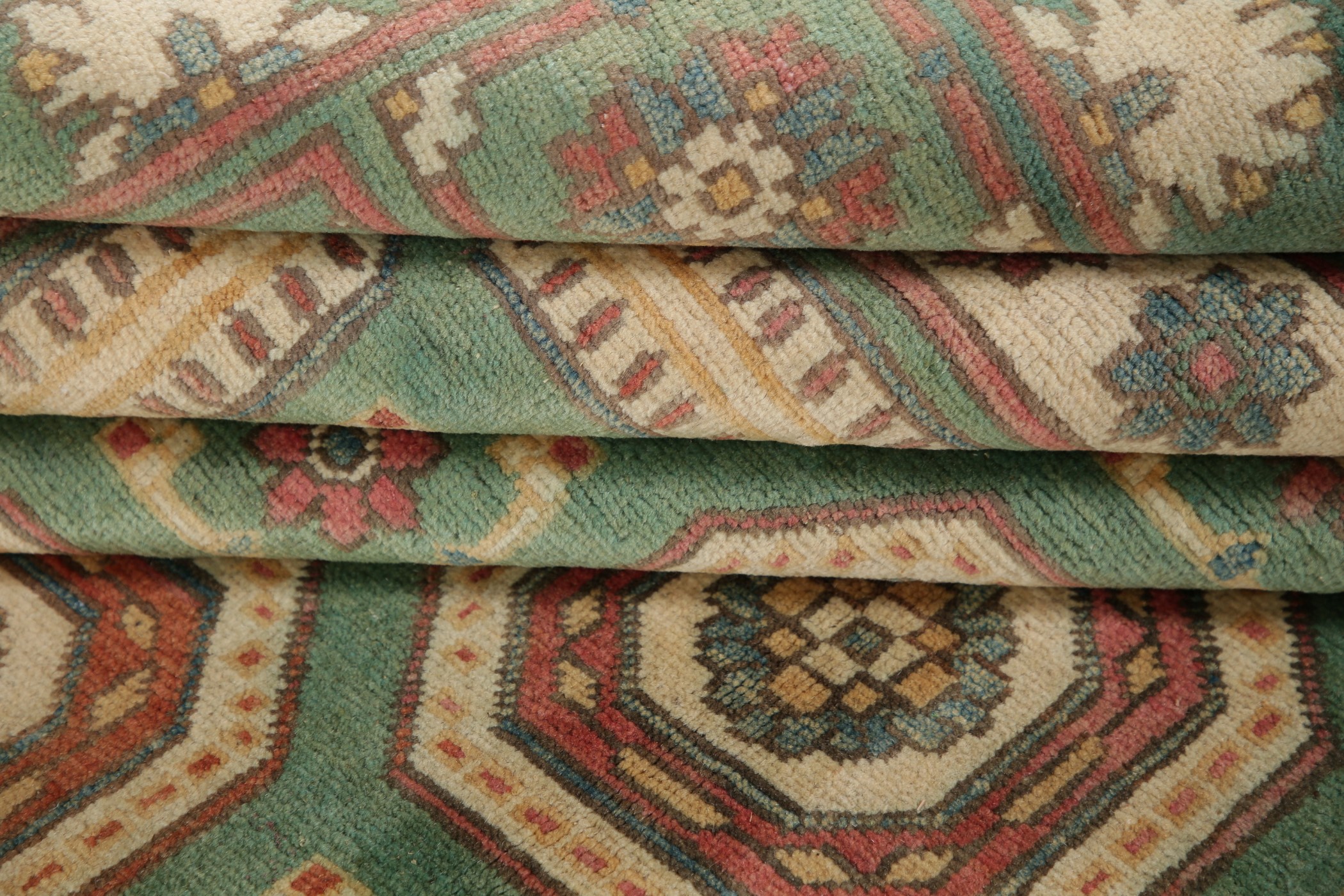 WOOL Geometric Super Kazak Emerald Green Rug Hand Knotted Oriental Area