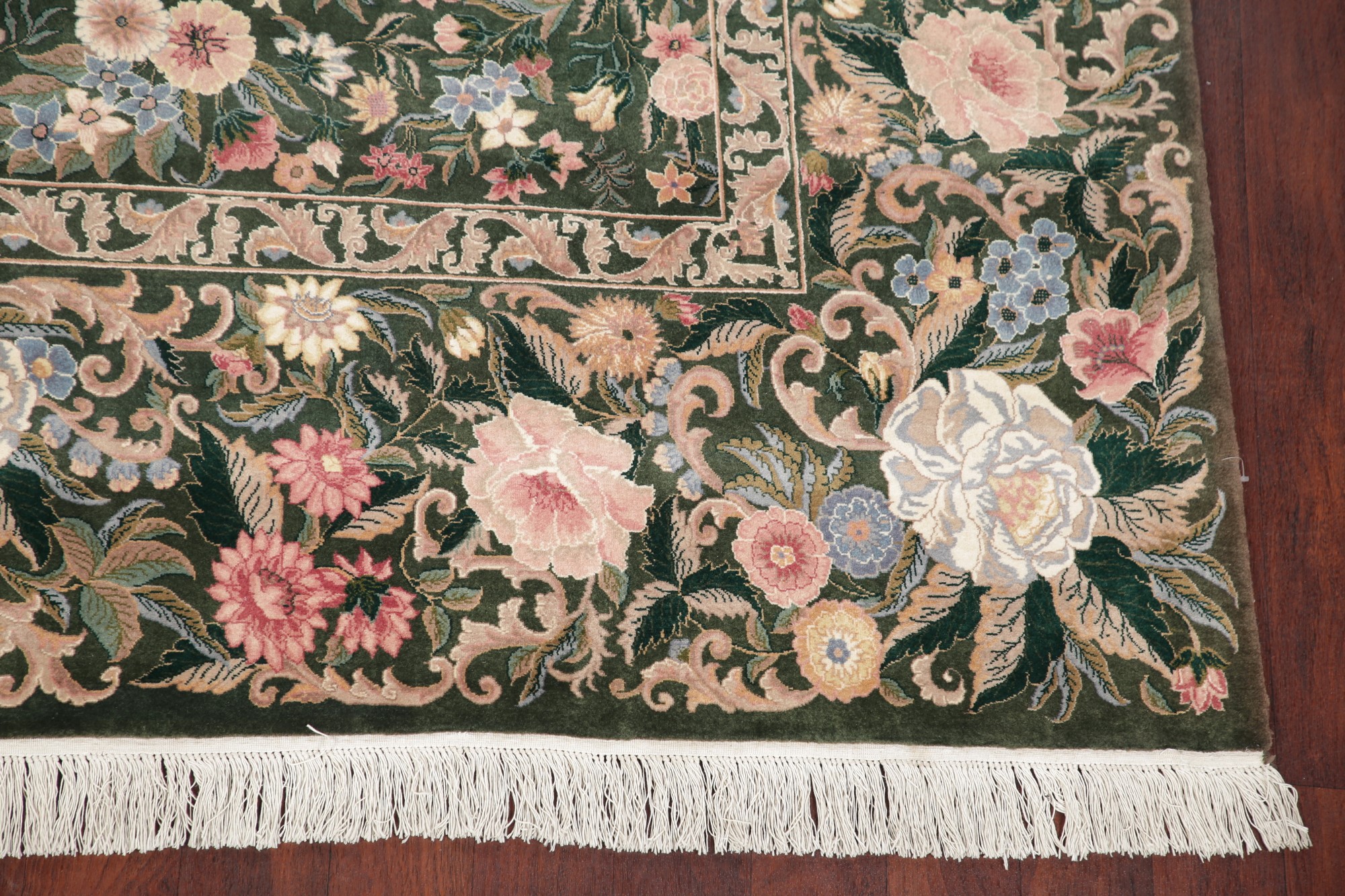 8'x10' HUNTER GREEN Transitional Floral Aubusson Oriental Area Rug Hand