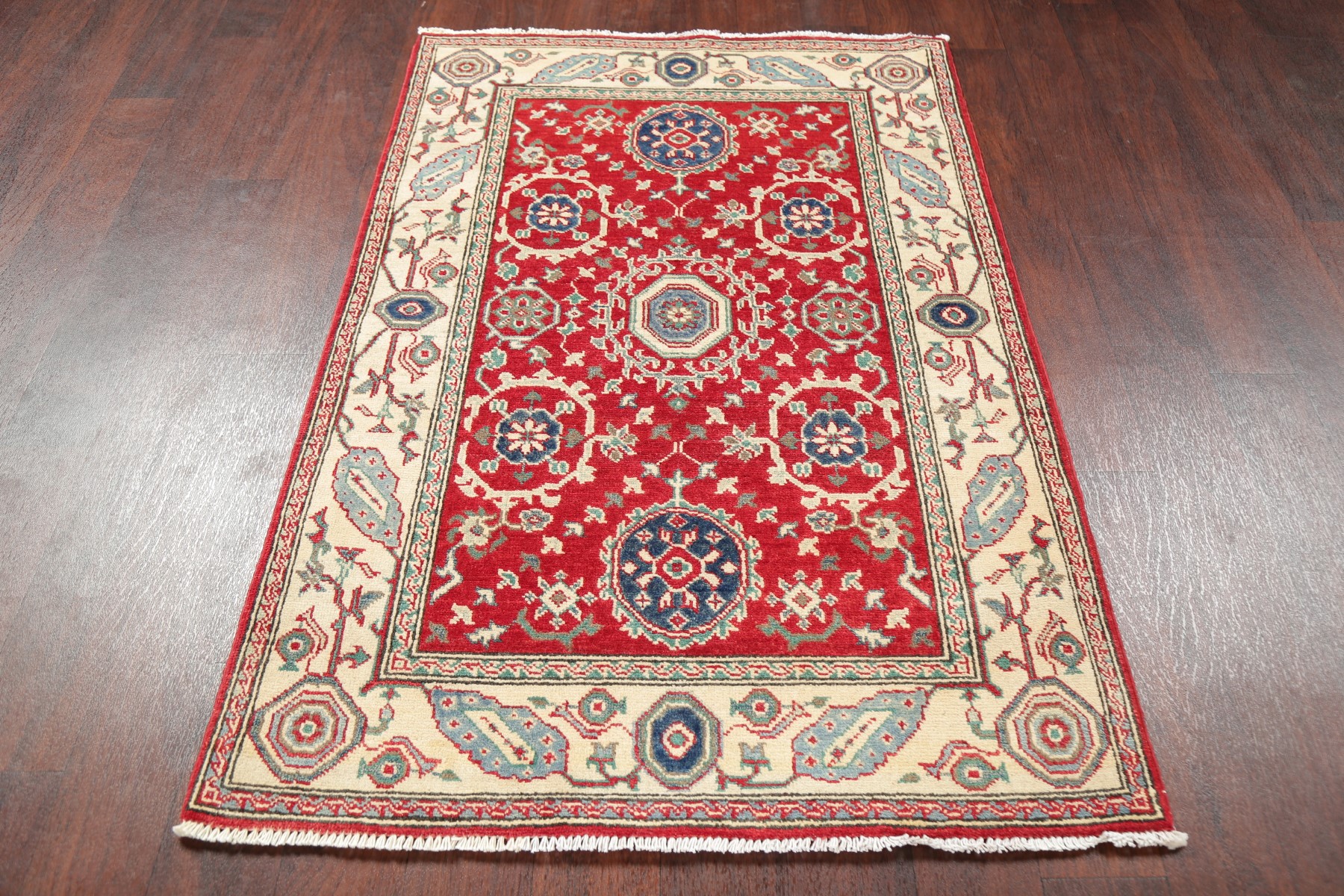 Geometric RED Super Kazak Pakistan Area Rug Handmade Oriental Carpet