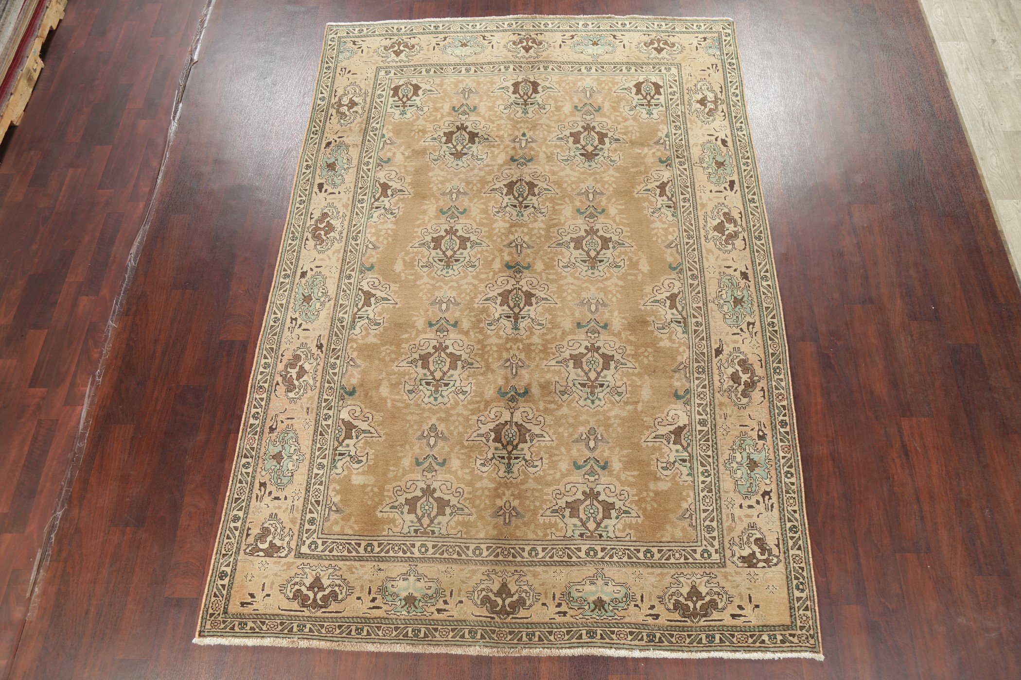 Vintage Peach Brown MUTED Kashmar Area Rug AntiqueWashed Color Wool