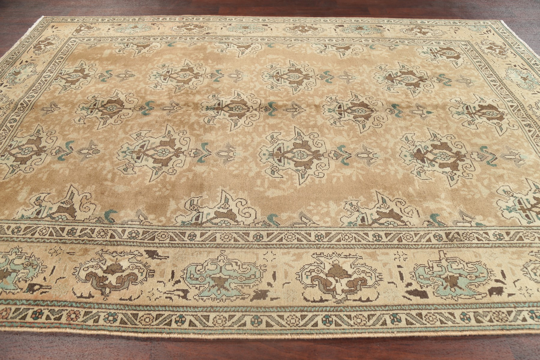 Vintage Peach Brown MUTED Kashmar Area Rug AntiqueWashed Color Wool