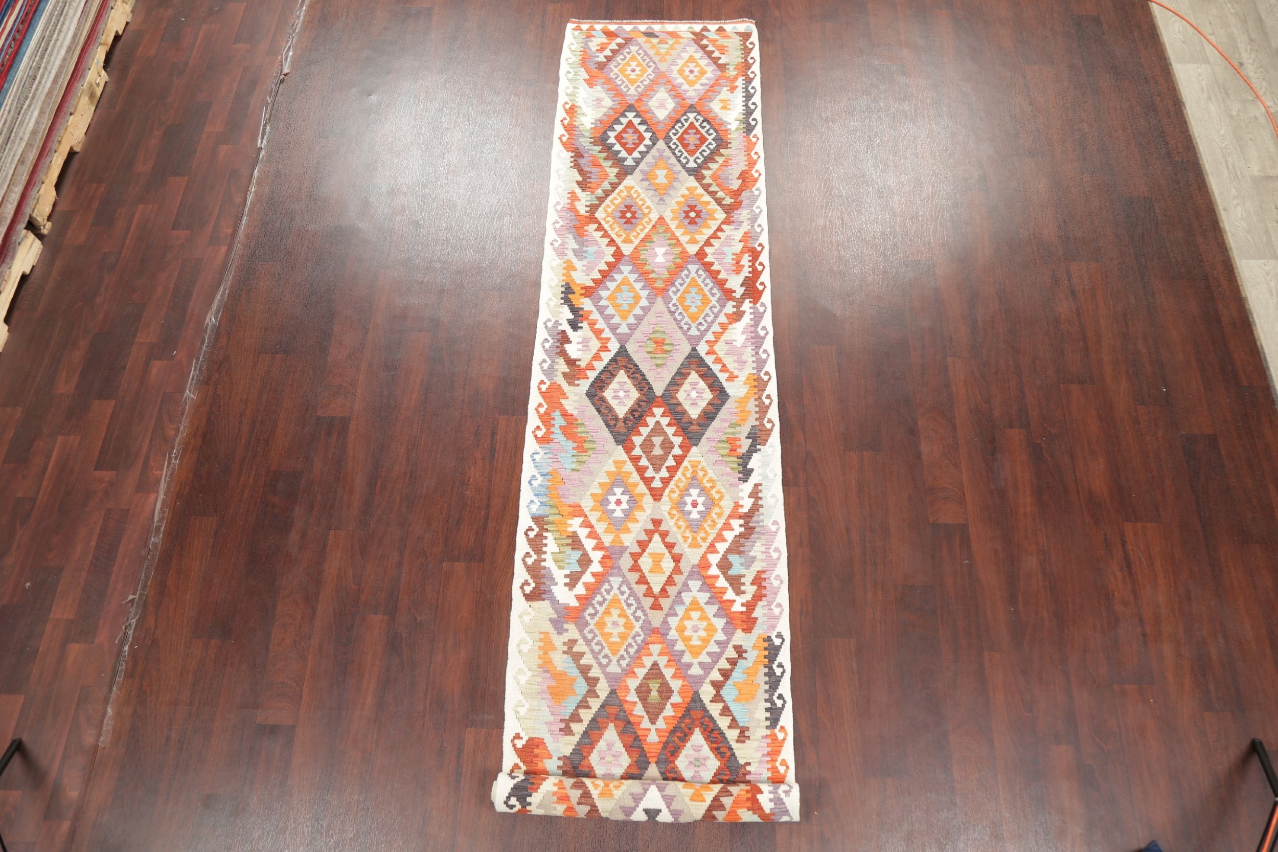 16 ft Long Kilim Runner Rug FlatWoven Diamond Shape Southwestern