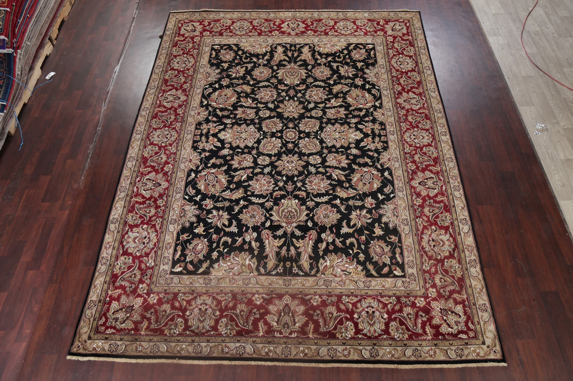 BLACK/BURGUNDY AllOver Floral Agra Oriental Area Rug Dining Room