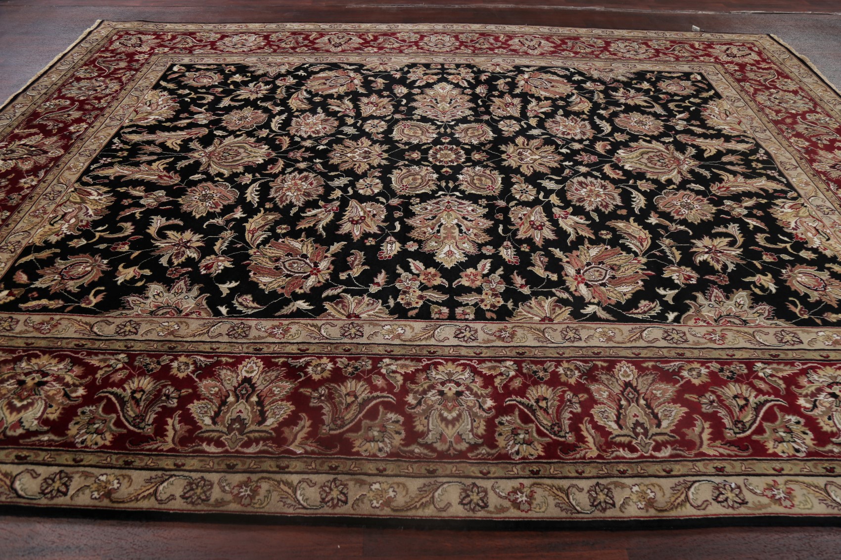 BLACK/BURGUNDY AllOver Floral Agra Oriental Area Rug Dining Room