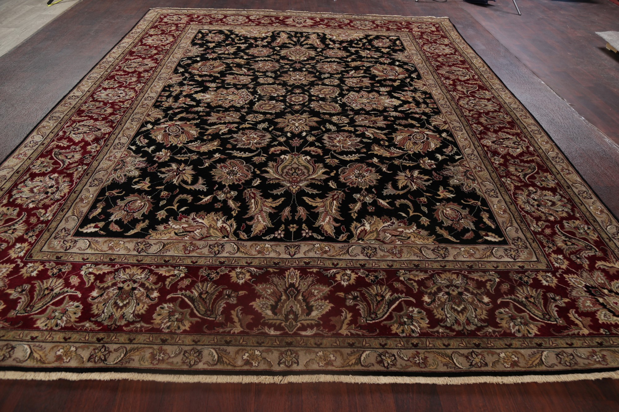 BLACK/BURGUNDY AllOver Floral Agra Oriental Area Rug Dining Room