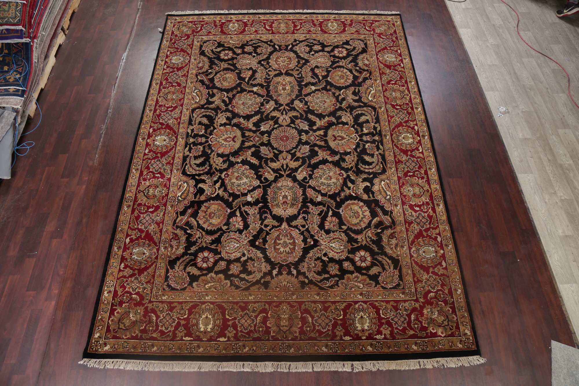 BLACK/BURGUNDY AllOver Floral Agra Oriental Area Rug Living Room Hand