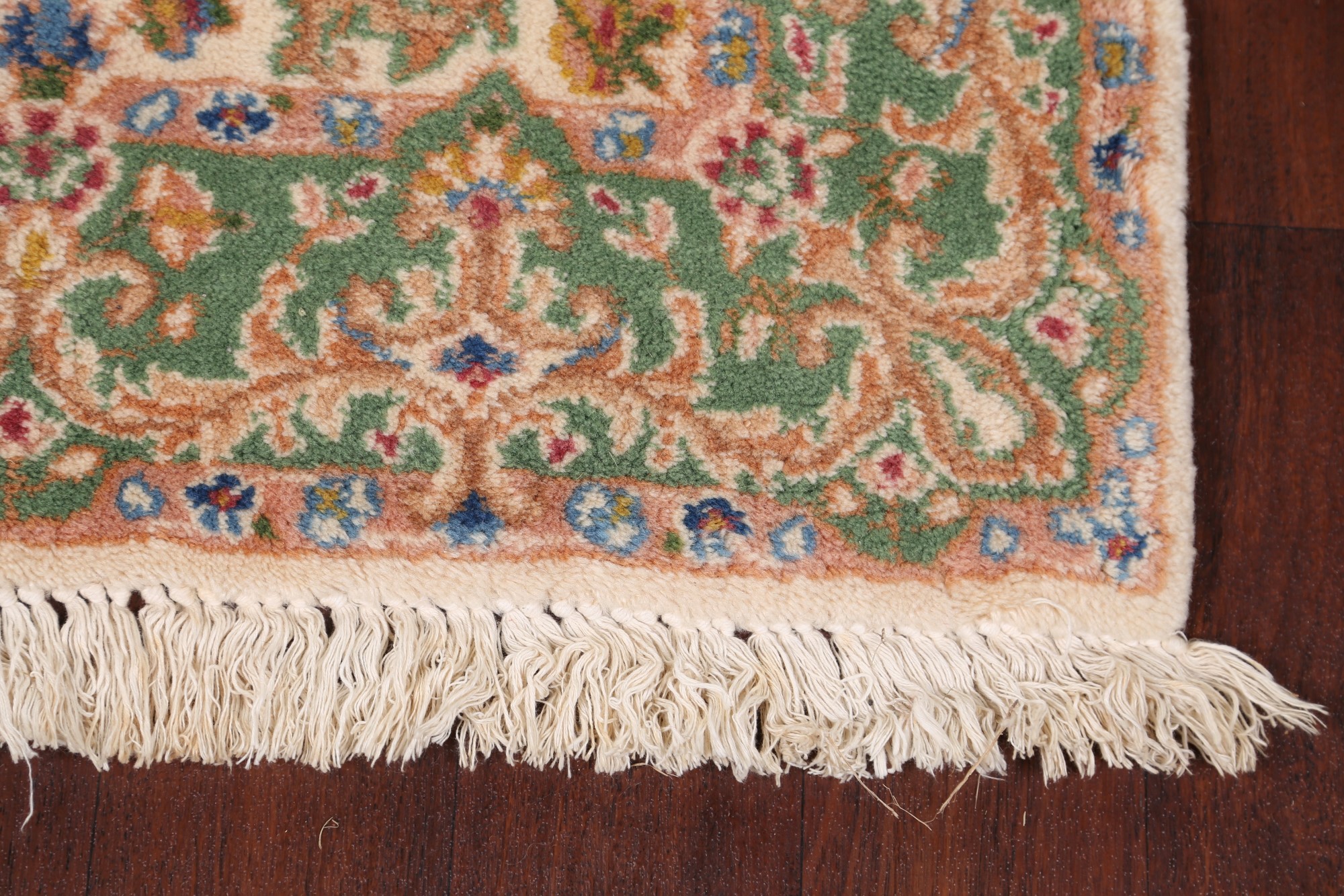 Vintage Floral IVORY/GREEN 16 ft Long Runner Kirman HallWay Runner Rug