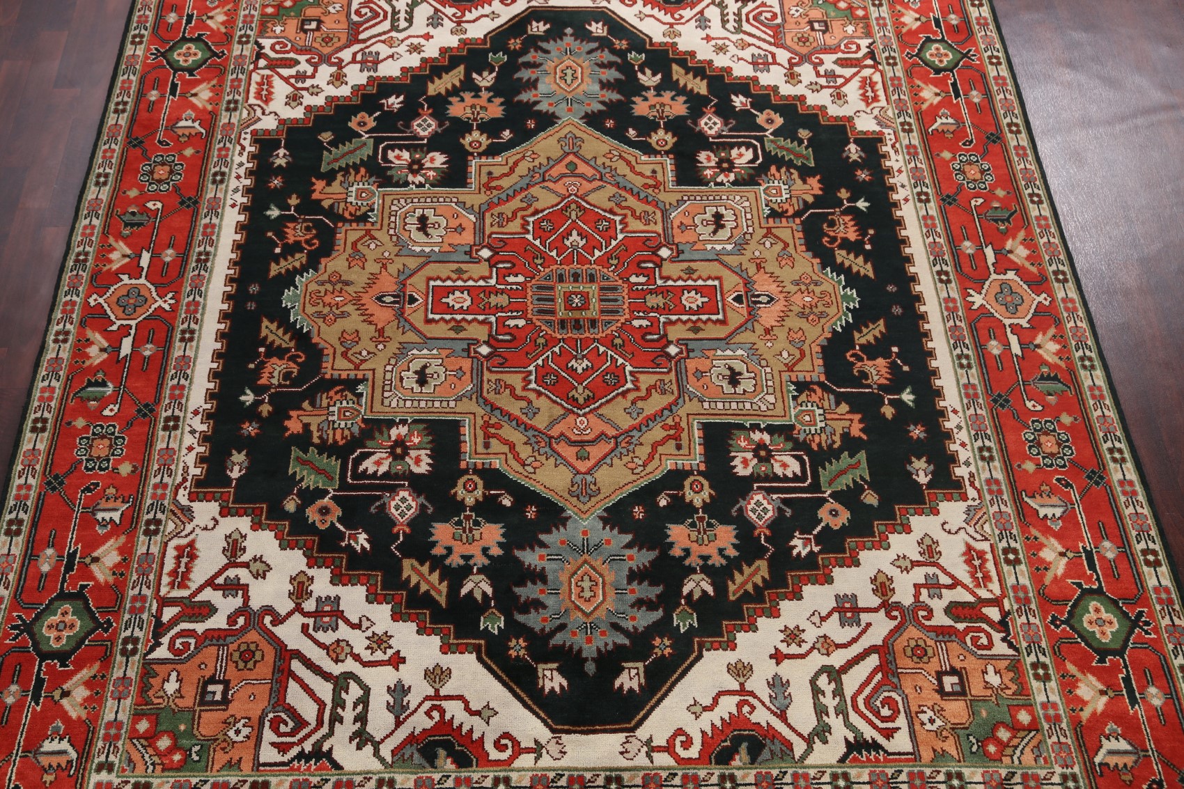 Geometric Navy Blue/ Rust Red Heriz Handmade Oriental Area Rug Wool