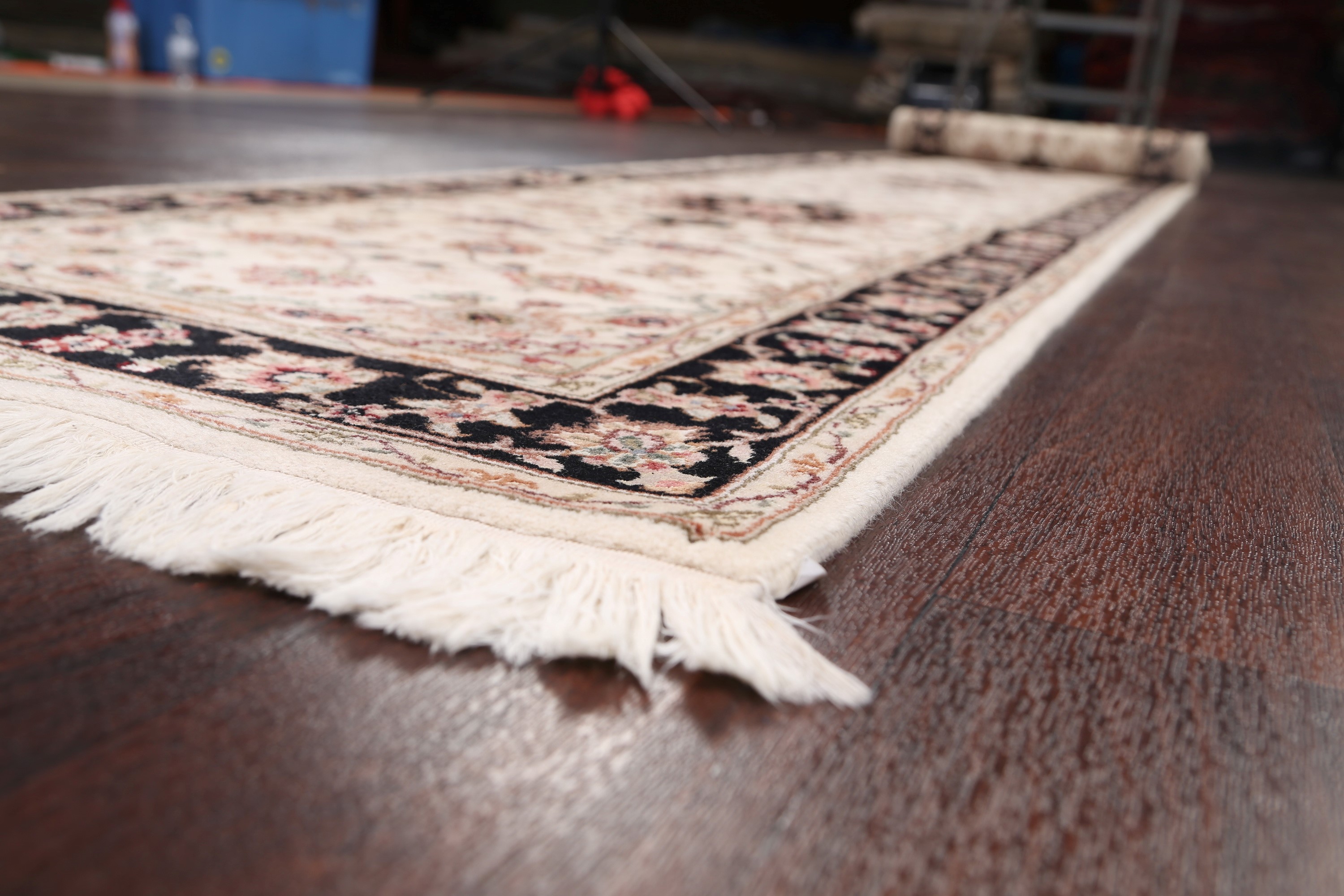Floral Ivory/Black 16 ft Aubusson Kashaan Oriental Long Runner Rug 16
