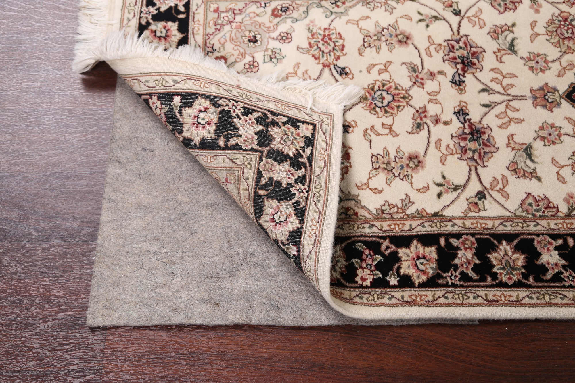 Floral Ivory/Black 16 ft Aubusson Kashaan Oriental Long Runner Rug 16