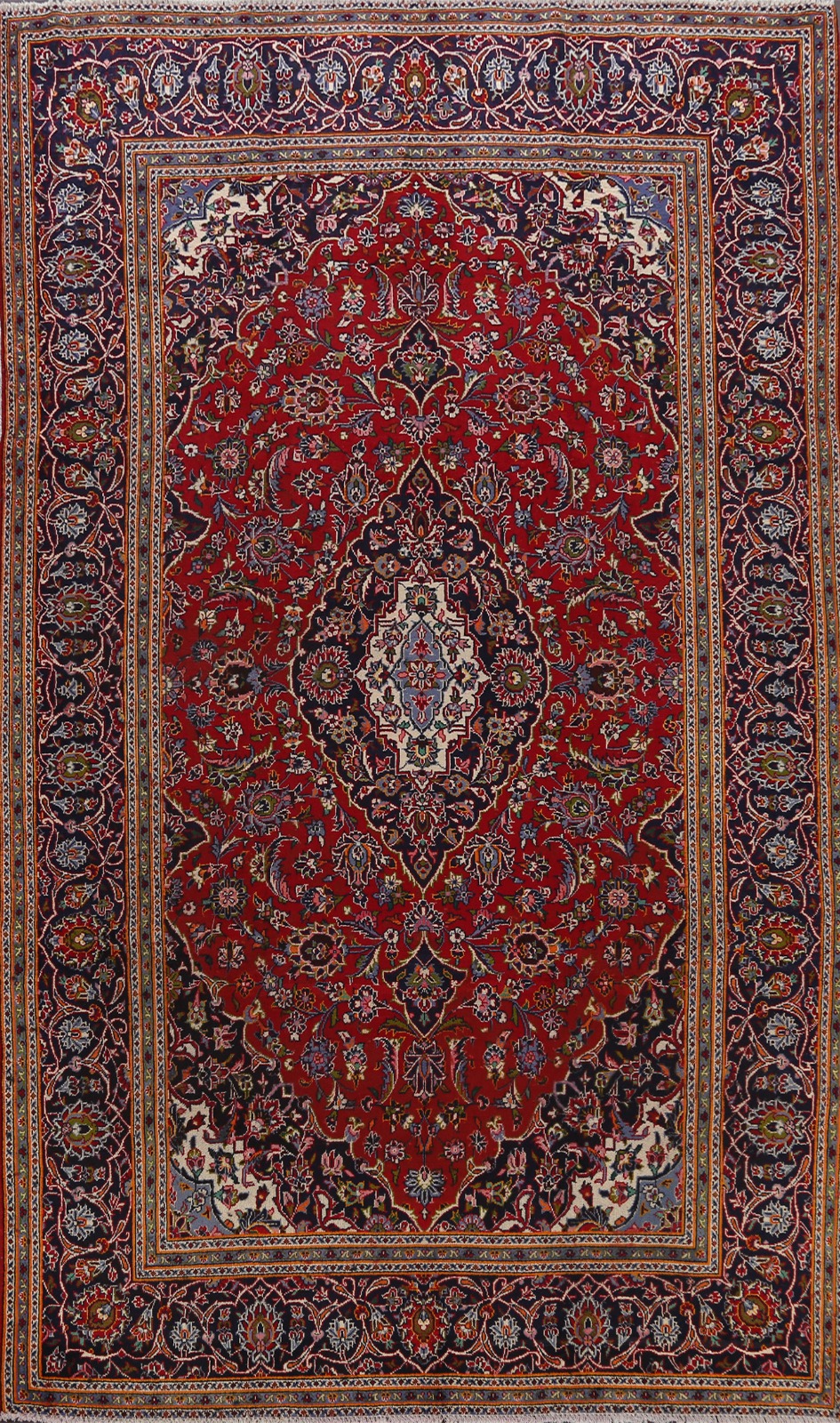 Vintage Traditional Floral RED/NAVY BLUE Kashaan Handknotted Wool Area
