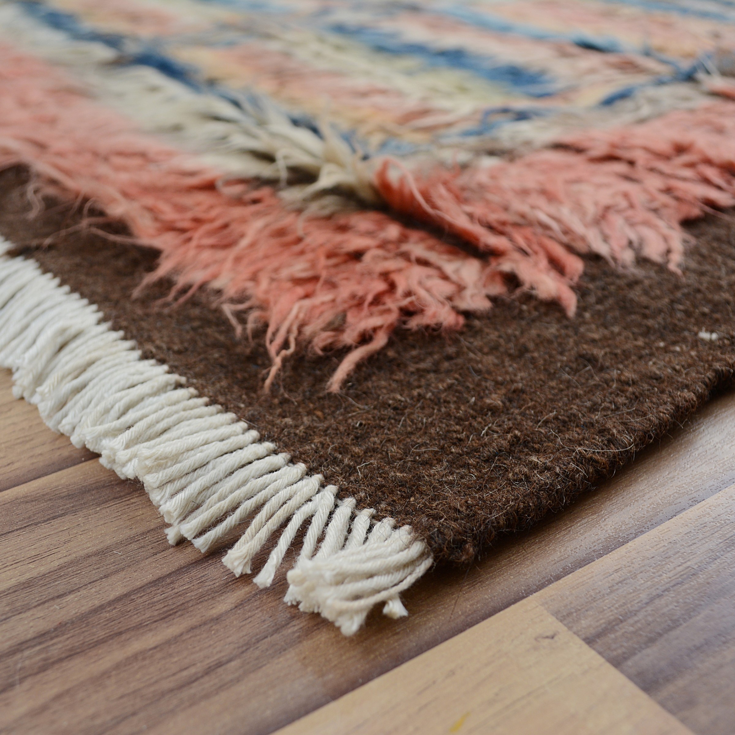 ThickPlush Checked Modern Moroccan Shaggy HandKnotted Lamb Wool Area