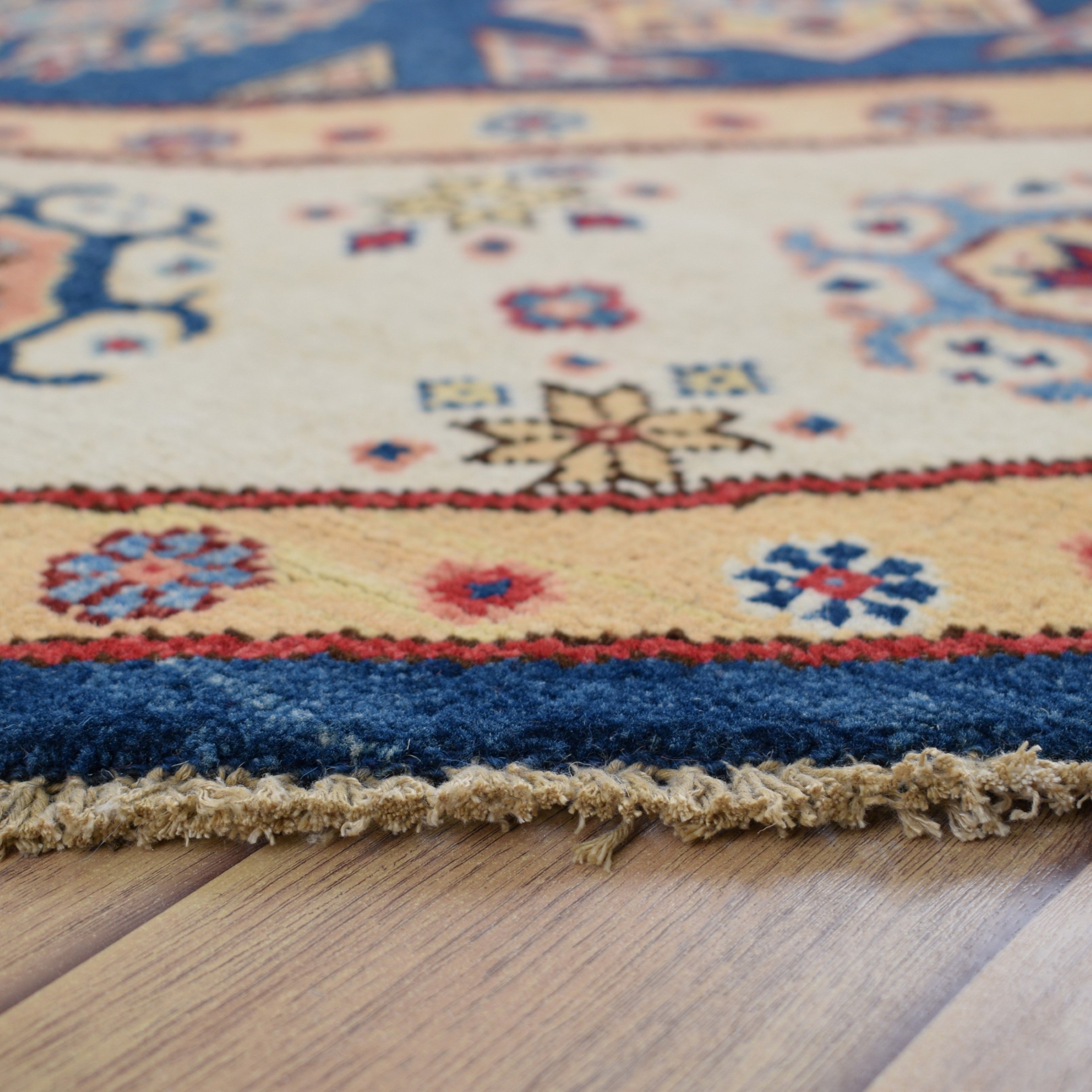 Geometric BLUE Super Kazak Oriental ROUND Area Rug Wool HandKnotted