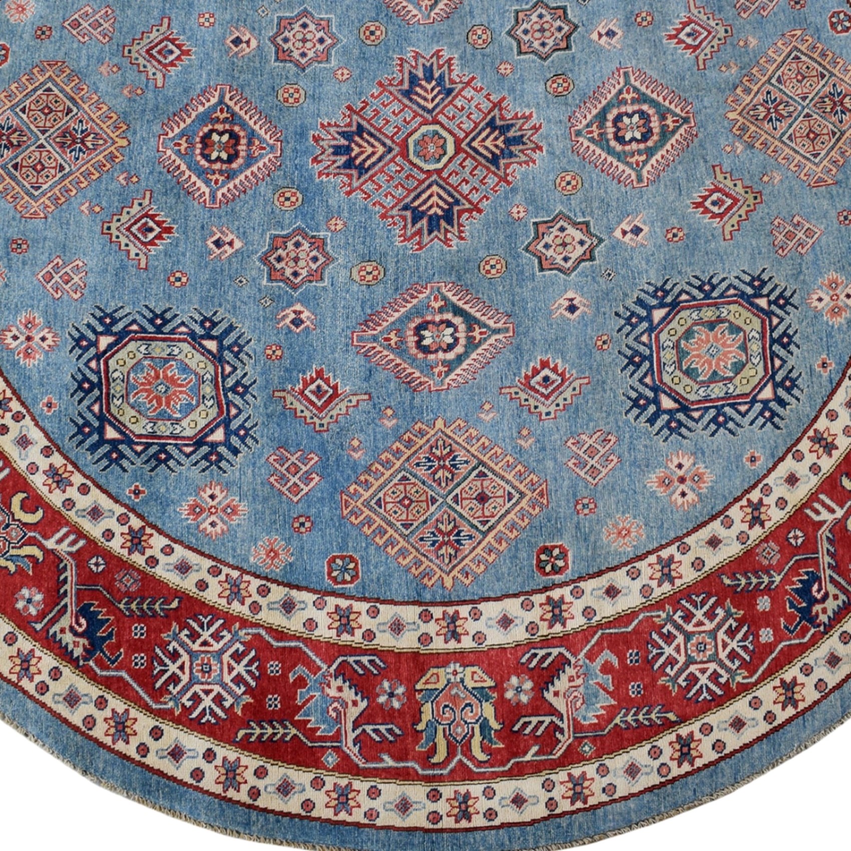 9x9 ROUND Blue Geometric Super Kazak Oriental Area Rug HandKnotted