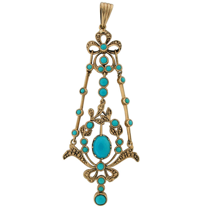 3.00Ctw Genuine Turquoise Ladies Antique Pendant 14K Yellow Gold eBay