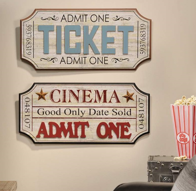 Vintage Theater Movie Ticket Wall Plaque Home Decor Accent Cinema Media