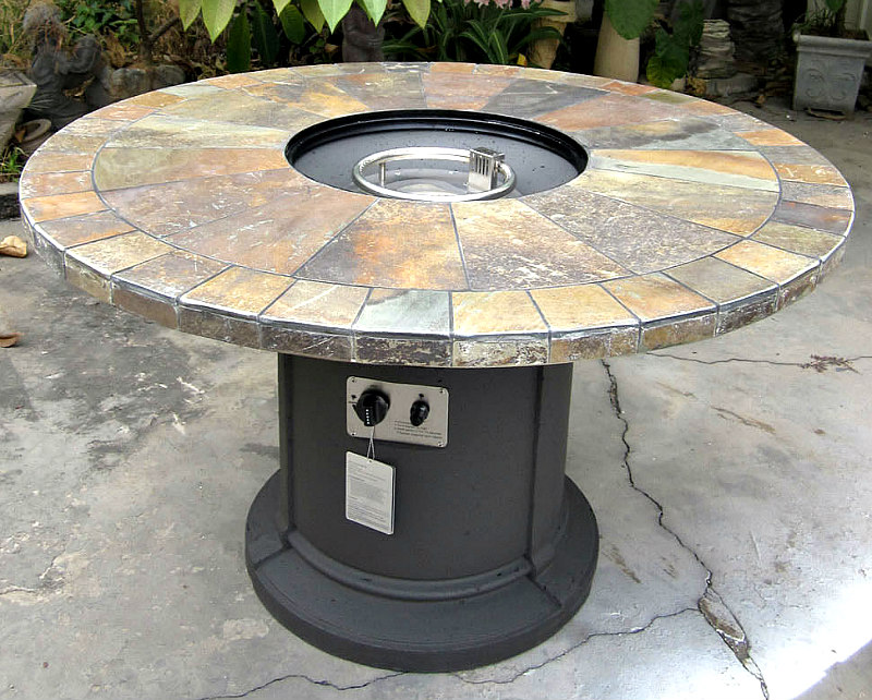 GAS FIREPLACE FIRE PIT OUTDOOR NATURAL SLATE TOP Lava Rocks 48" Dia