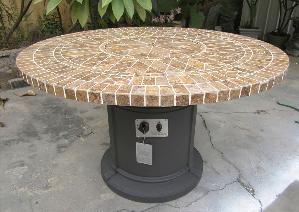 GAS FIREPLACE FIRE PIT OUTDOOR PORCELAIN MOSAIC TILE Lava Rocks 48
