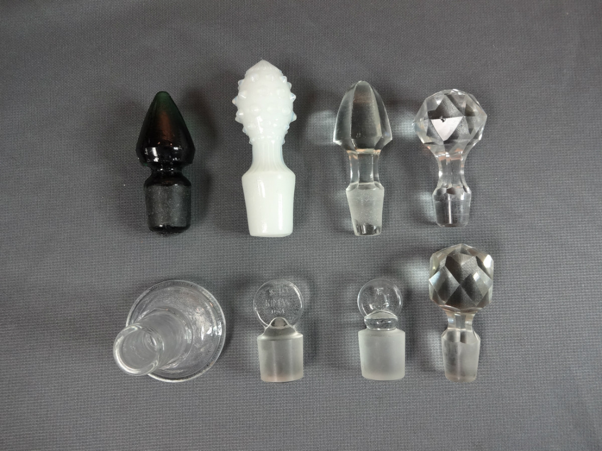Vintage Cut Glass PERFUME & DECANTER BOTTLE STOPPERS Milk Glass Kimax
