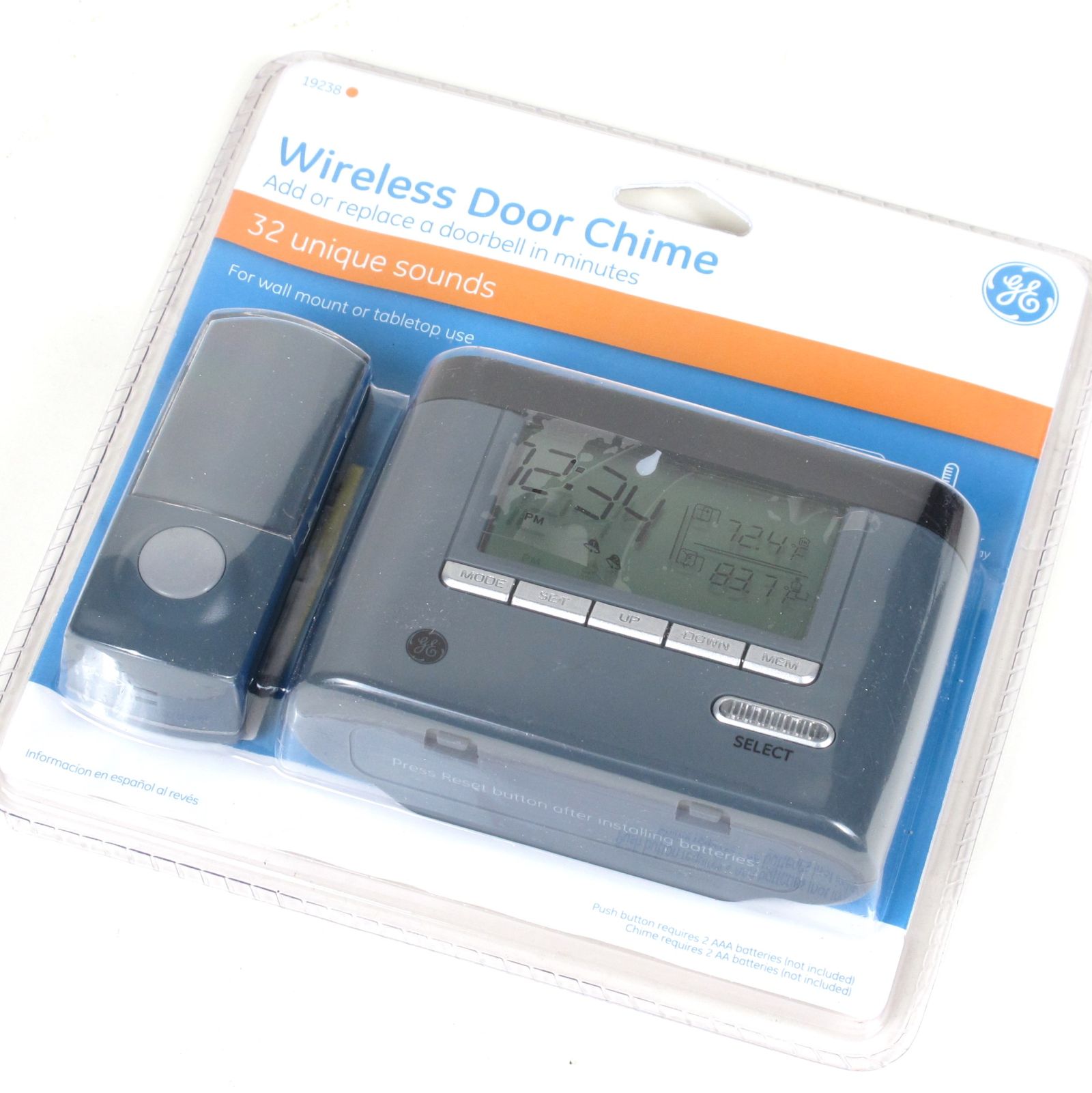 GE Wireless Door Chime 32 Unique Sounds/Clock/Thermometer Black - 19238