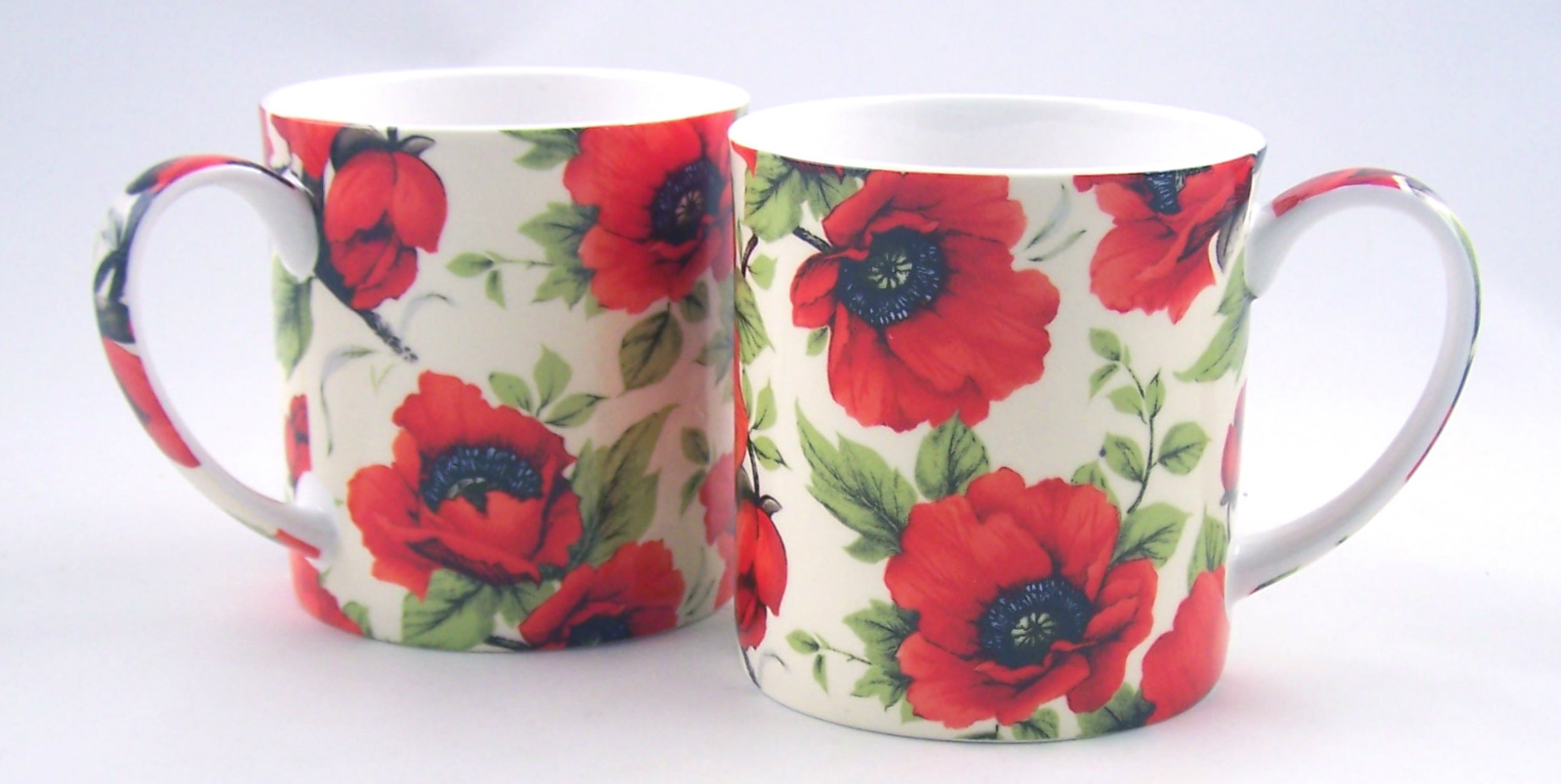 English Fine China Mugs Poppy Chintz Set of 2 12 Ounce Heritage