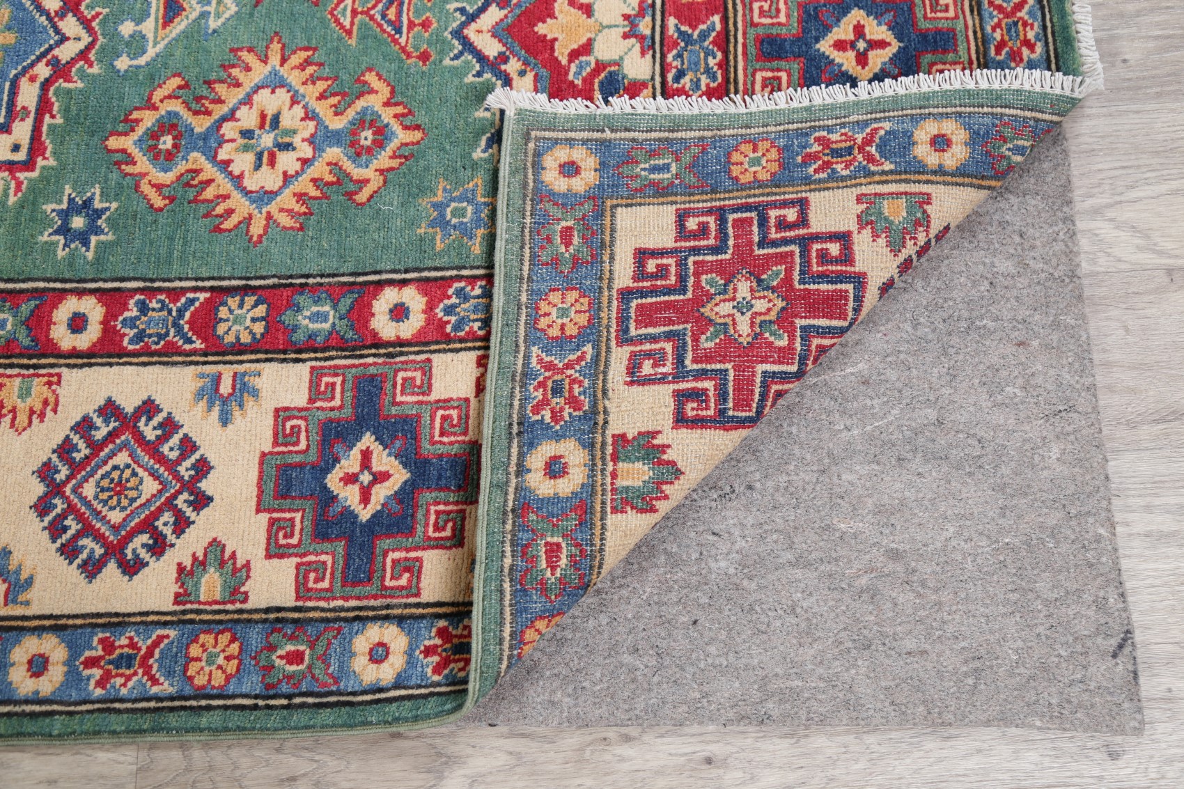 Green Geometric Super Kazak 6x8 Area Rug Wool HandKnotted Oriental