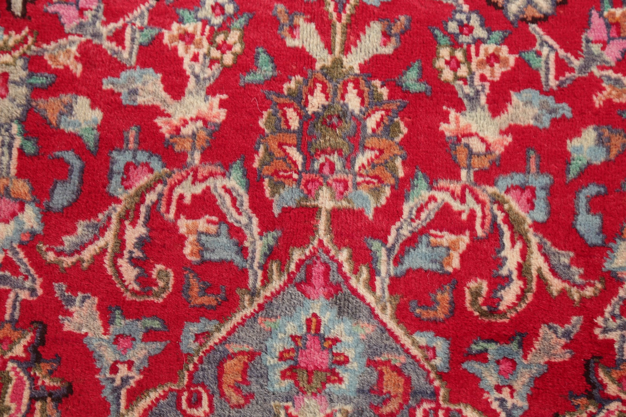 Red & Navy Blue Floral Oriental Area Rug Wool Handmade Traditional