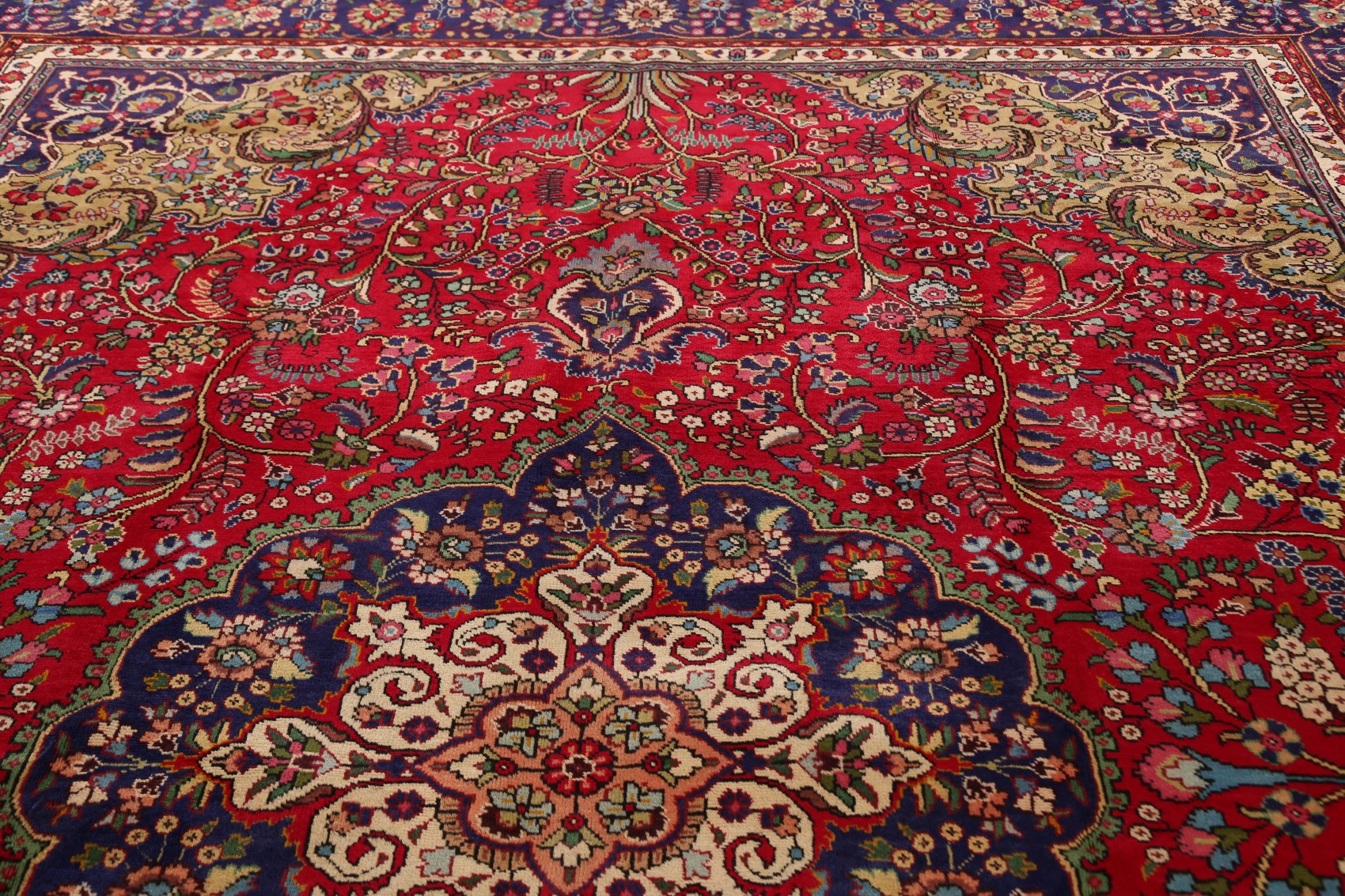Vintage Floral Traditional Area Rug Oriental Red/ Navy Handknotted