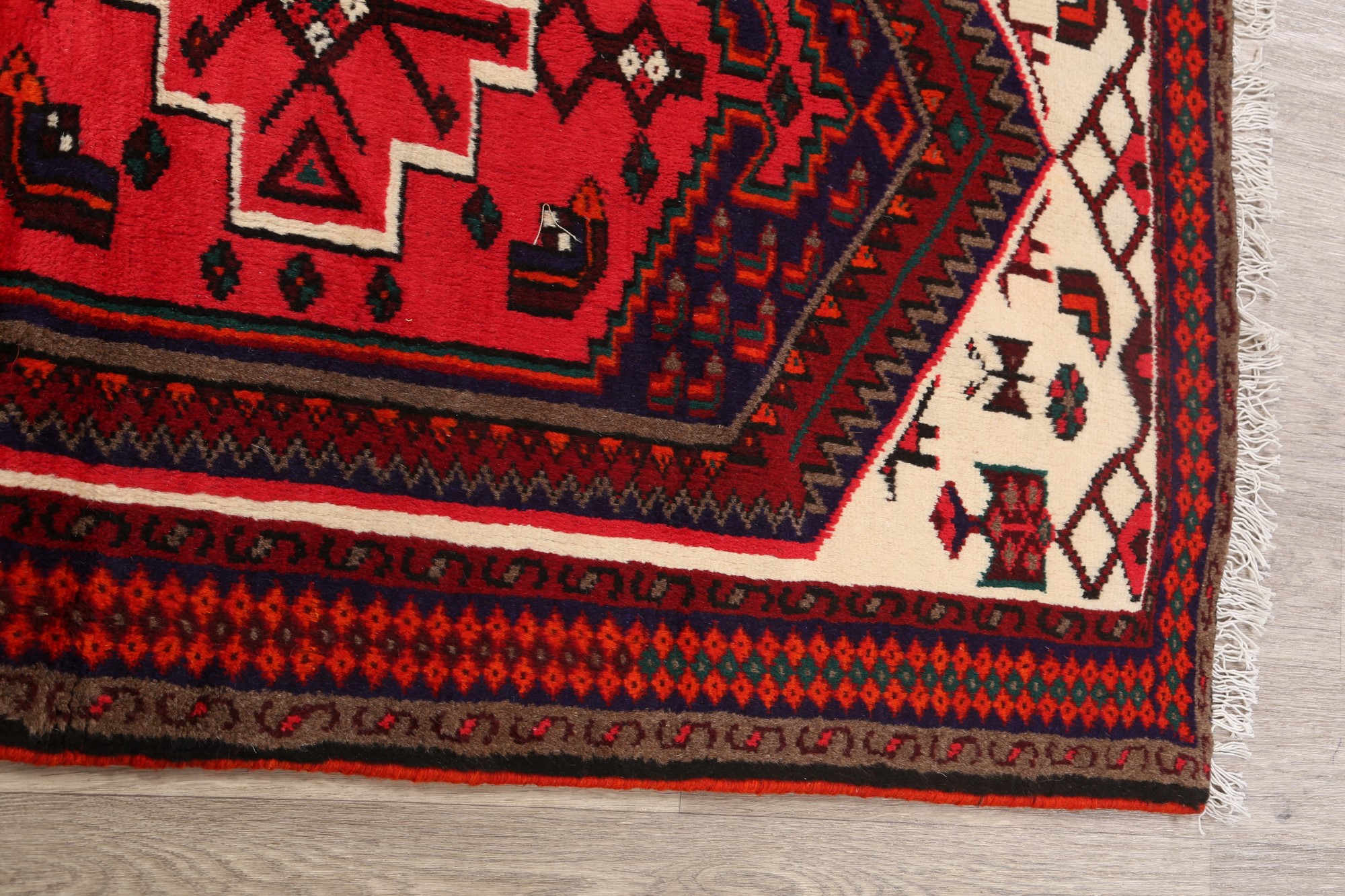 Tribal Traditional Hamedan Wool Area Rug Handmade Geometric Oriental