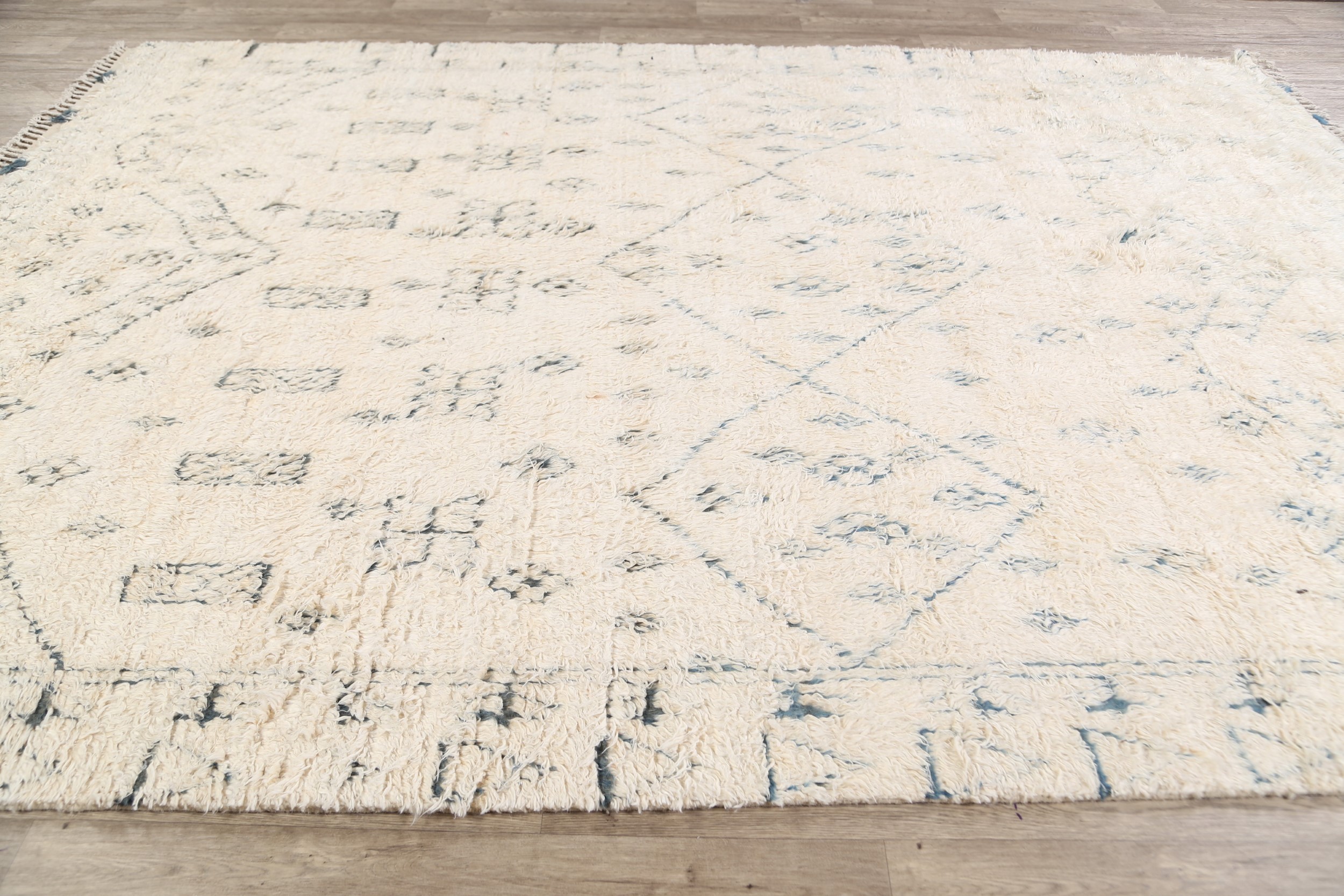 ThickPlush Geometric Modern Moroccan Ivory Berber Area Rug Handmade