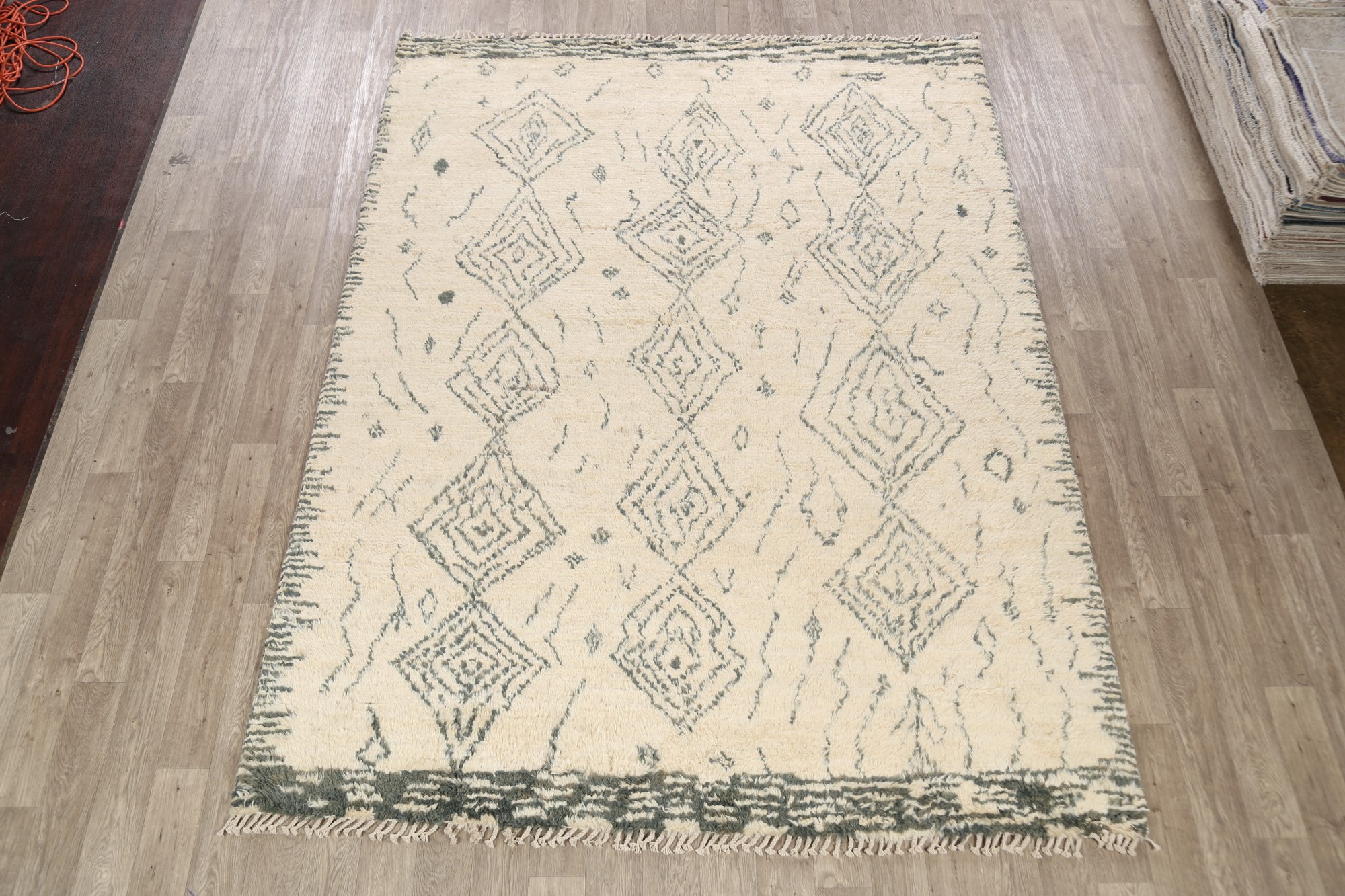 Tribal Moroccan Natural Dye Ivory Berber Handknotted Plush WOOL Area