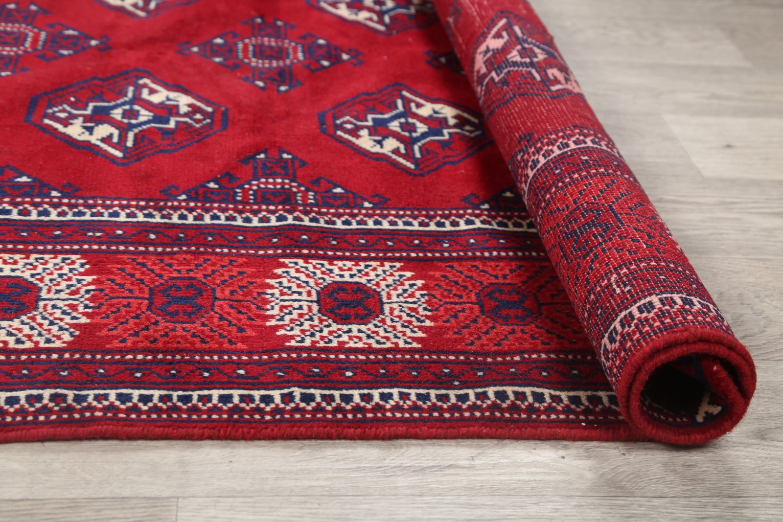 Vintage Geometric Afghan Oriental Hand Knotted Red Wool Area Rug 6'x10