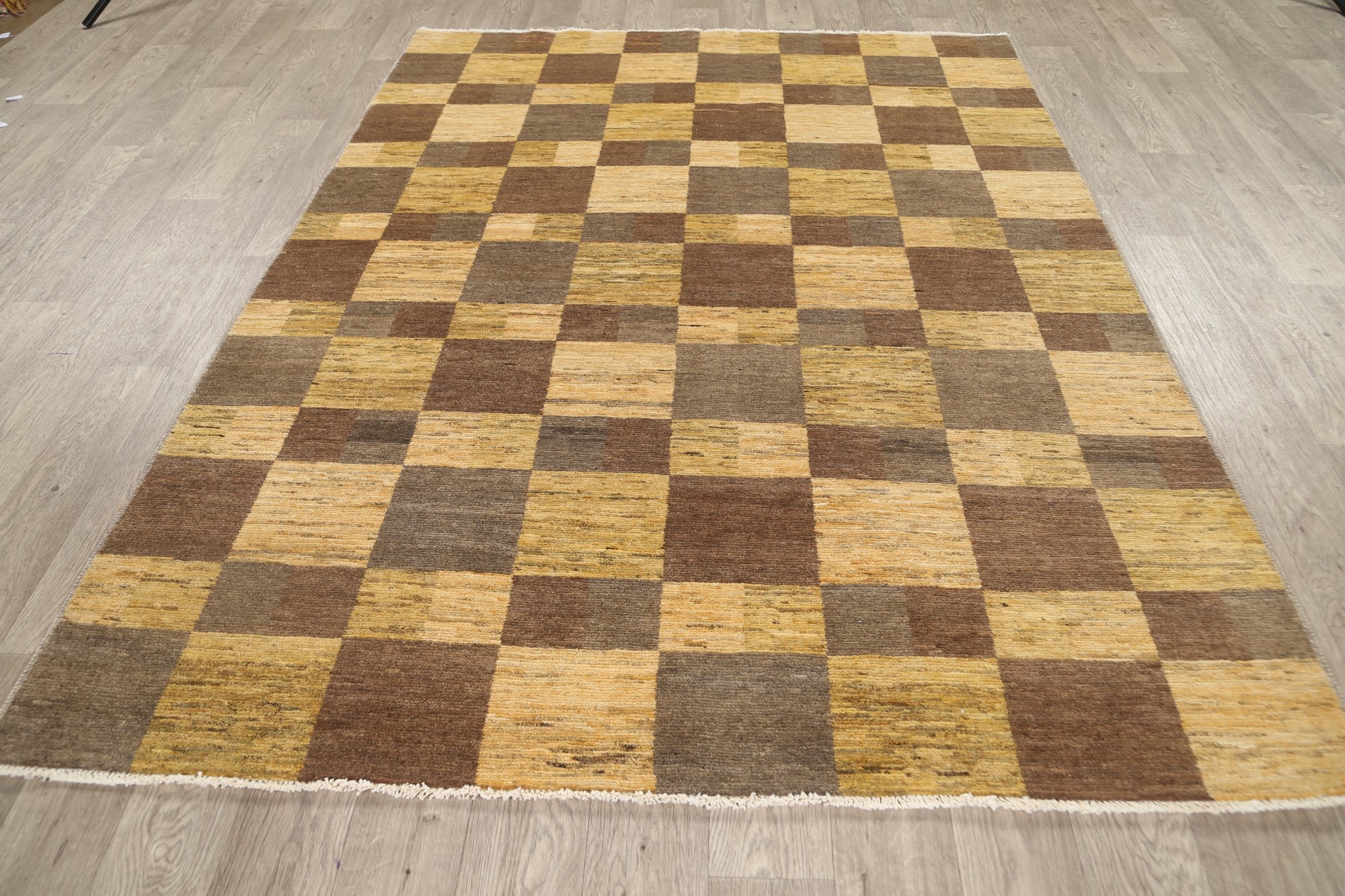 Checked Modern Gabbeh Oriental Area Rug Dining Room Handmade Wool