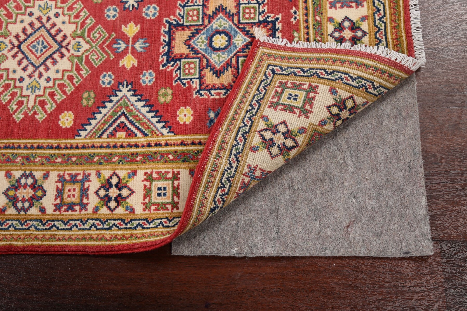 Vegetable Dye Super Kazak Geometric Oriental Runner Rug HandKnotted
