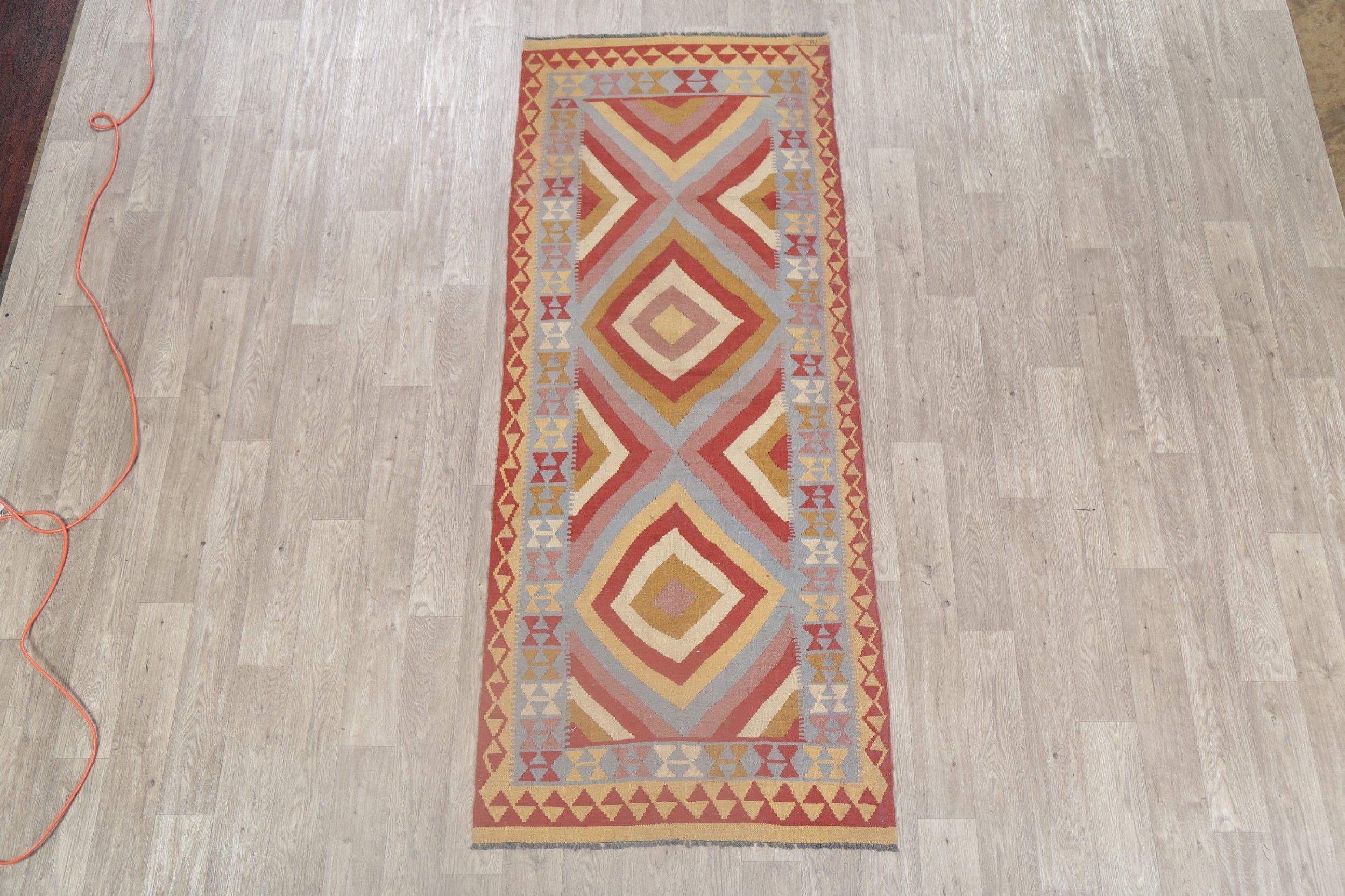 Geometric Kilim Turkish Oriental Runner Rug Wool HandWoven Hallway