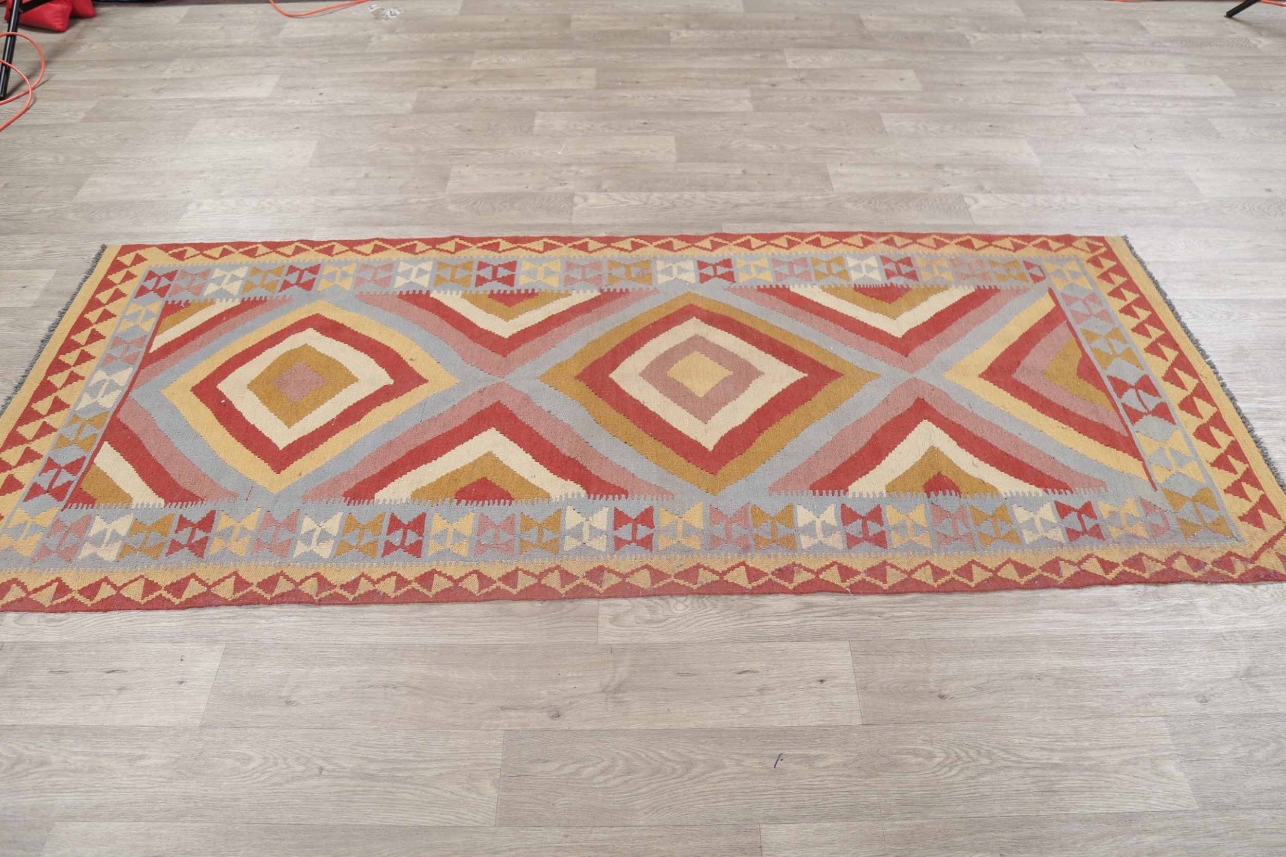 Geometric Kilim Turkish Oriental Runner Rug Wool HandWoven Hallway