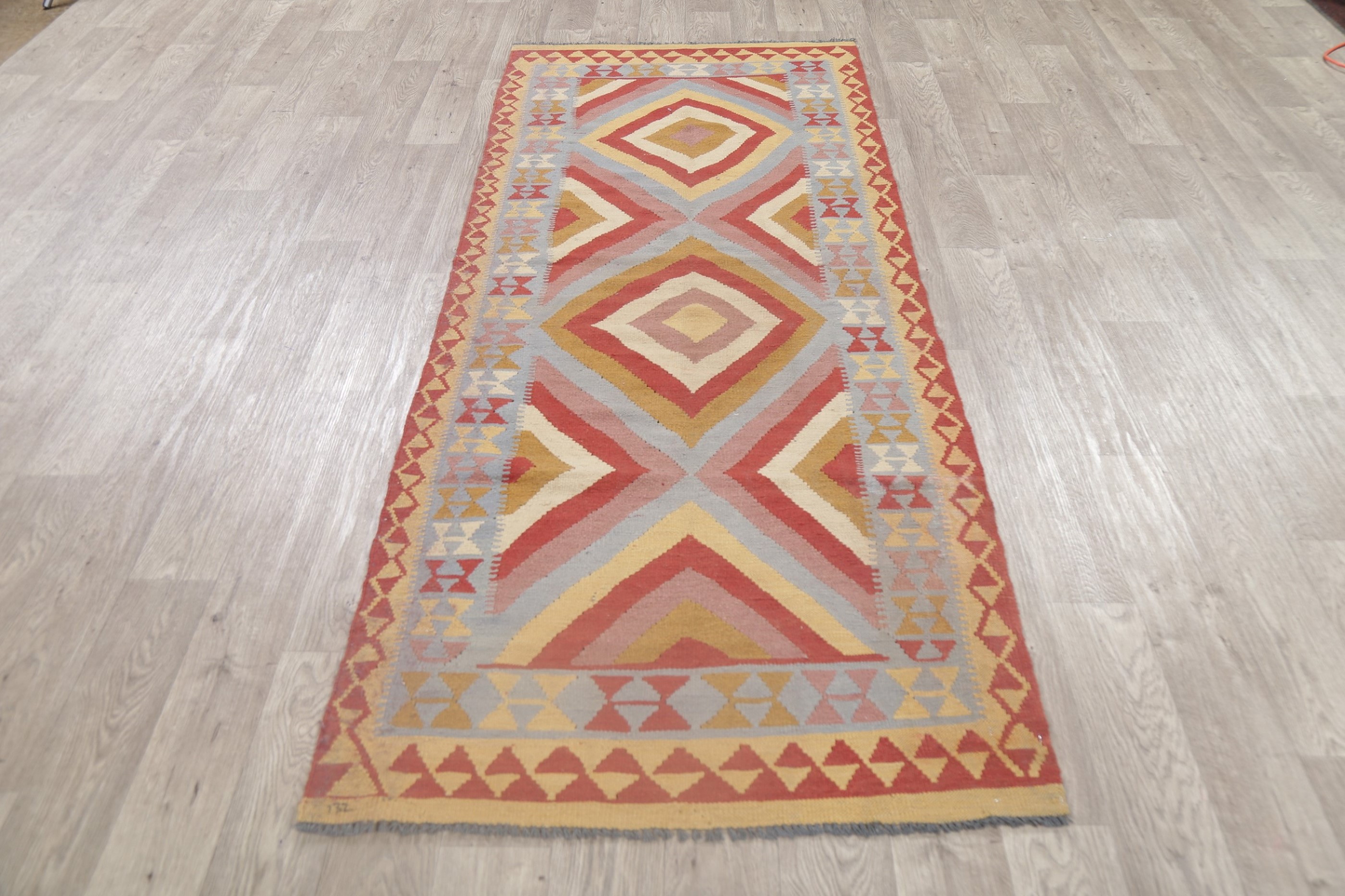 Geometric Kilim Turkish Oriental Runner Rug Wool HandWoven Hallway