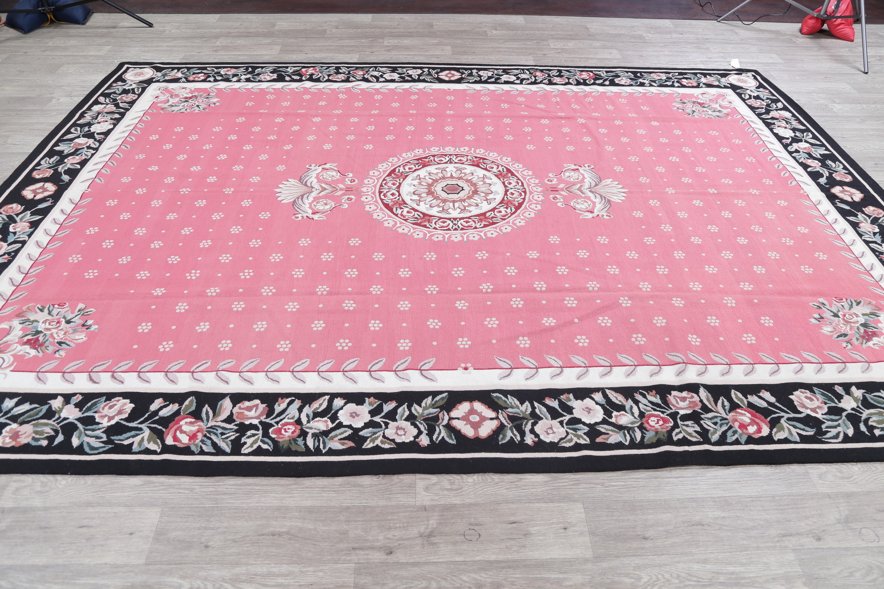Spectacular! Floral Pink Aubusson Chinese Oriental Handmade Rug Wool