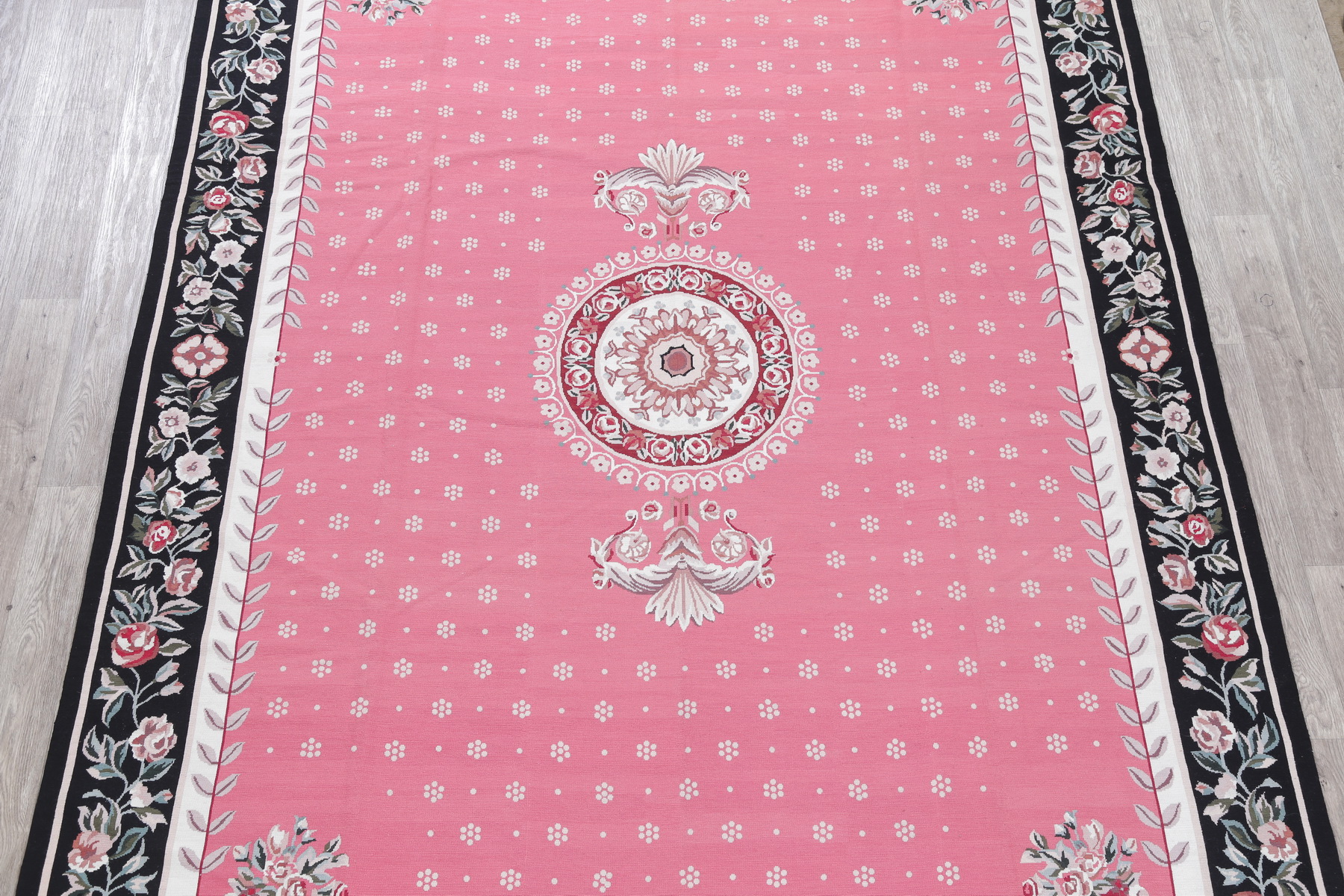 Spectacular! Floral Pink Aubusson Chinese Oriental Handmade Rug Wool